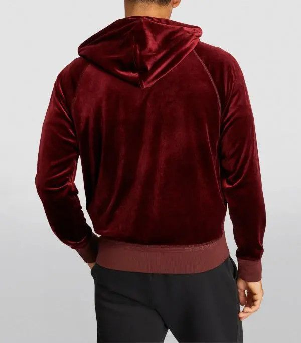 Tom Ford o1w1db10225 TFJ327 Velvet Zipped Hoodie in Red Size US L / EU 52-54 / 3 - 3 Thumbnail