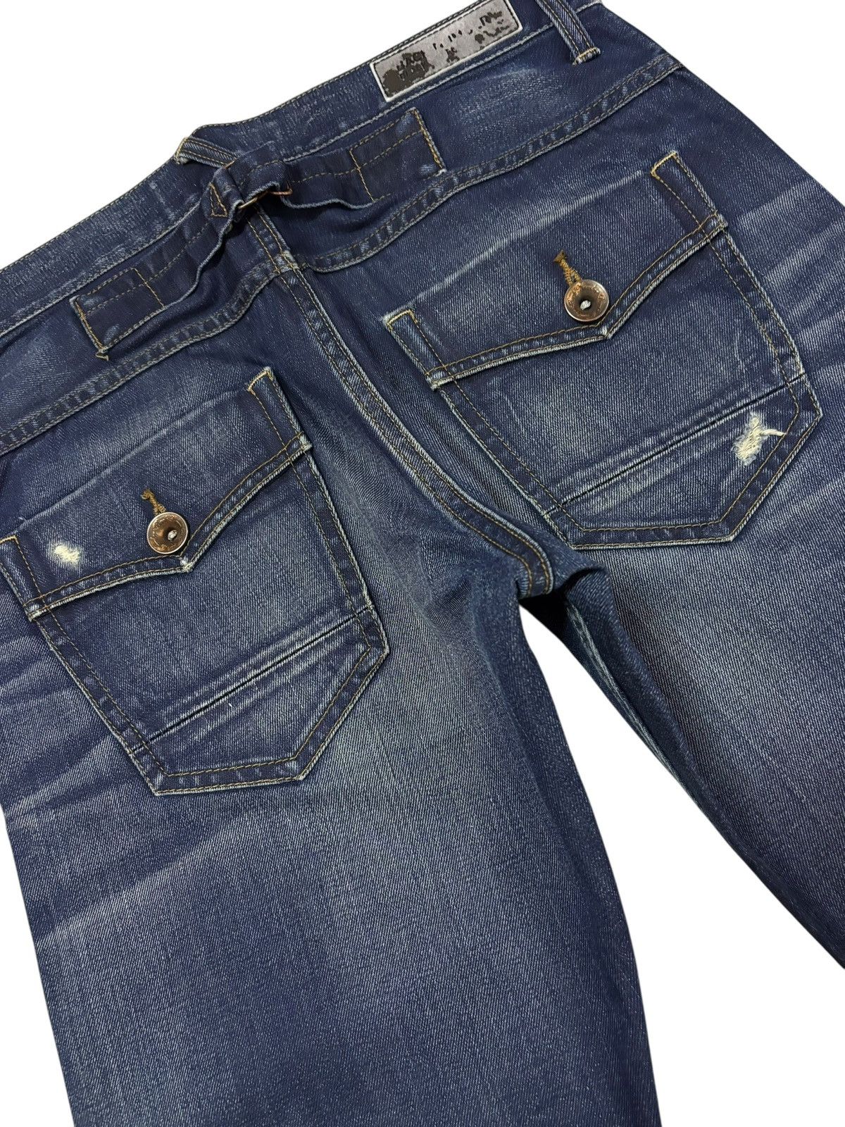 Japanese Brand Vtg Back Number Japan Buckle Whisker Faded Distress Jeans Size US 32 / EU 48 - 8 Thumbnail