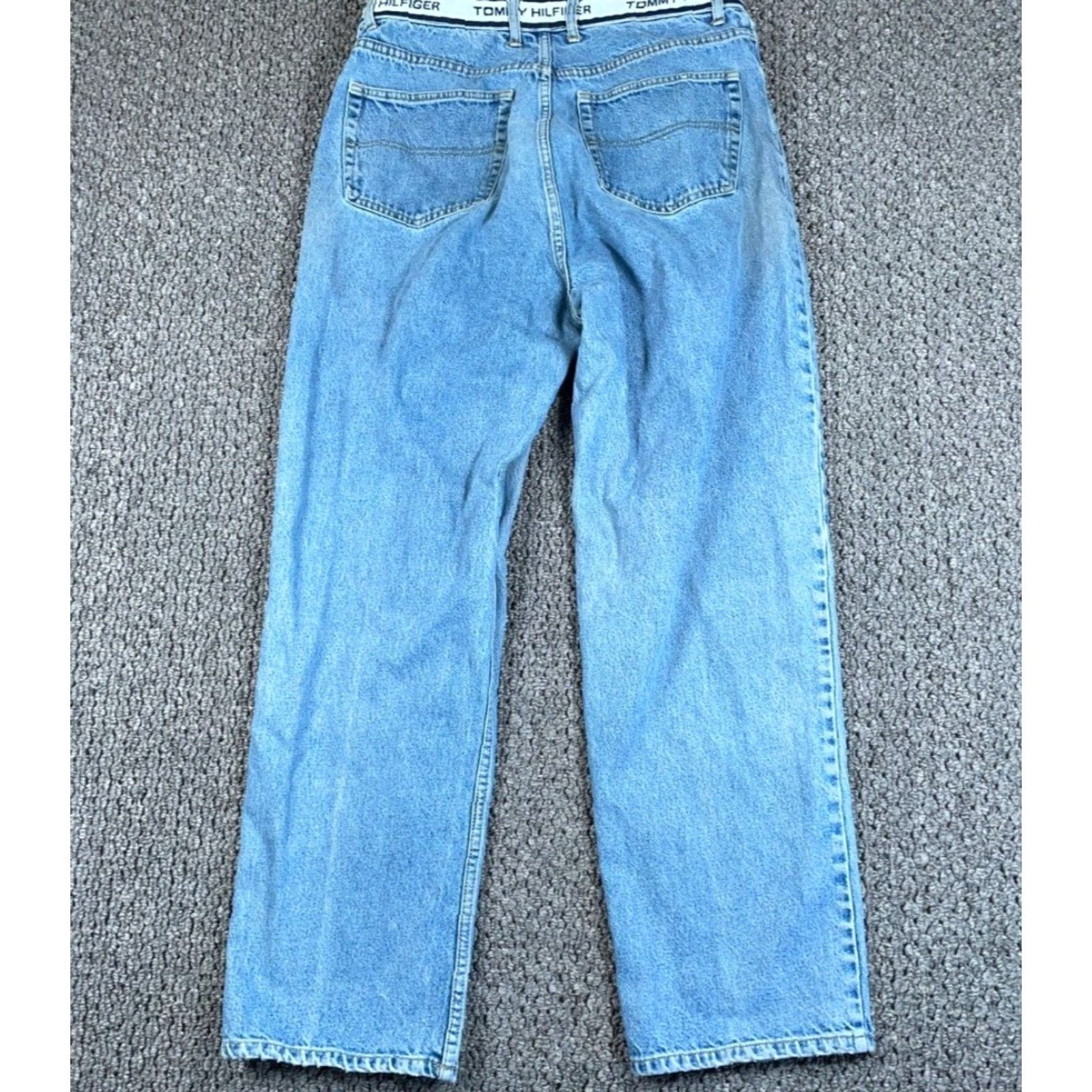 Tommy Hilfiger VINTAGE Tommy Hilfiger Straight Leg Jeans Mens 36 x 34 Light Blue Denim Spell Out 90s Hip Hop Size US 36 / EU 52 - 2 Thumbnail