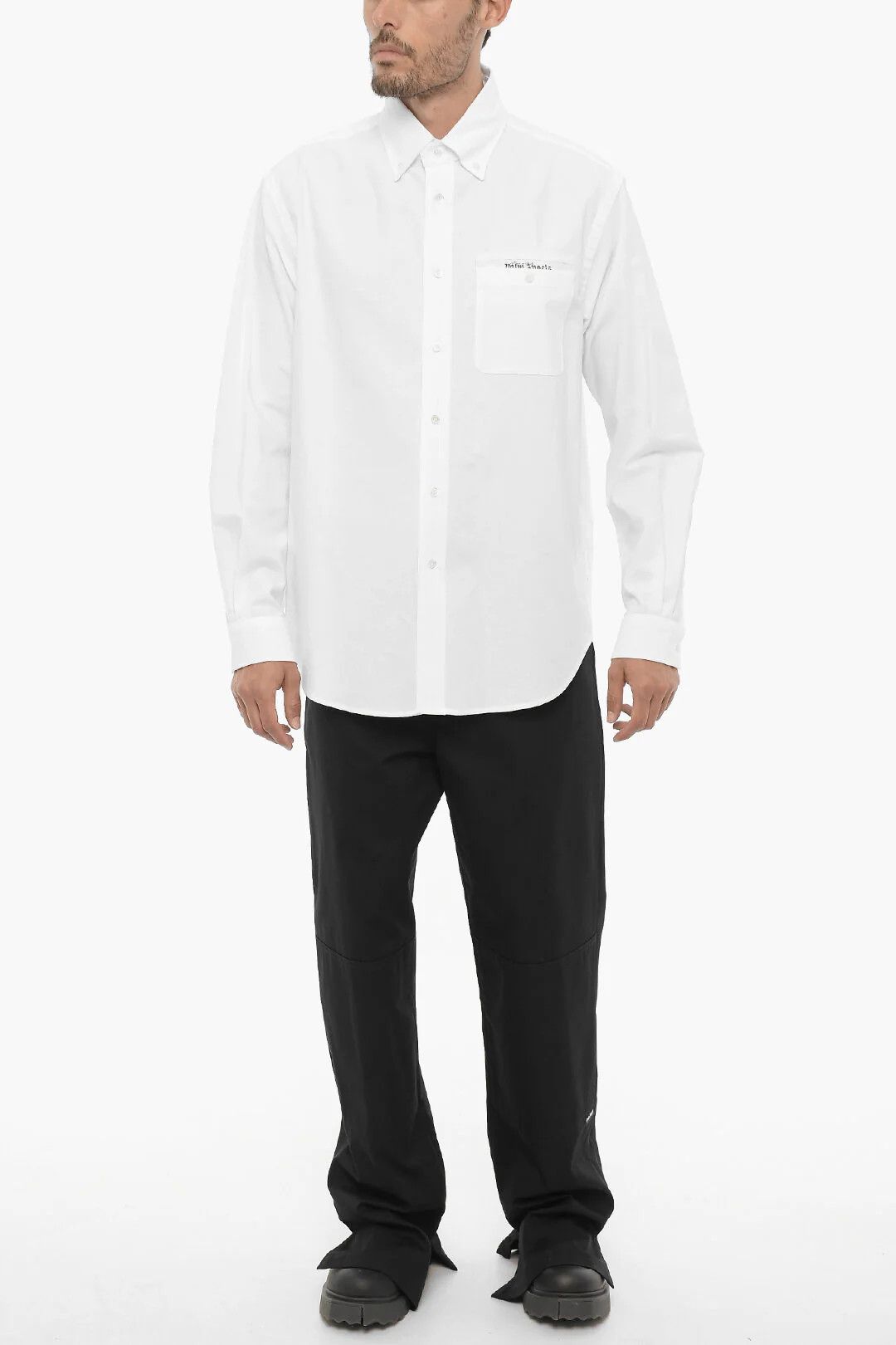Palm Angels og1mm0226 Button-Down Cotton Piqué Shirt in White Size US M / EU 48-50 / 2 - 4 Thumbnail