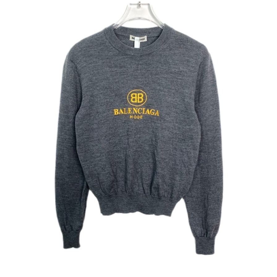 Balenciaga [Balenciaga] Logo-Embroidered Crewneck Knit Sweater 34 Grey Size XXS / US 00 / IT 34 - 1 Thumbnail