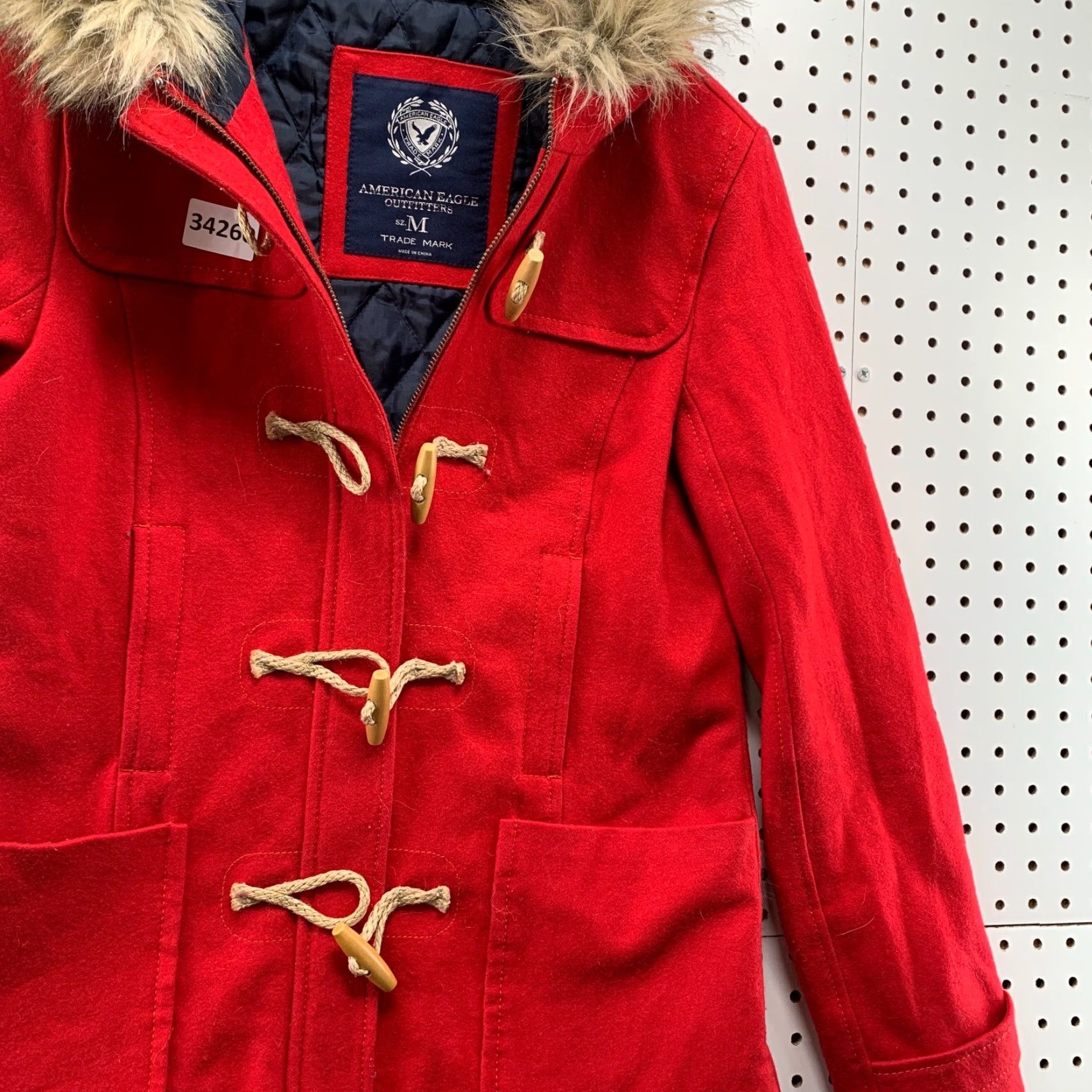 American Eagle Outfitters American Eagle Wool Coat Womens Medium Red Hooded Toggle Faux Fur 20x29 Coat Women Red Wool Blend Pea Coat Winter Removable? Size M / US 6-8 / IT 42-44 - 3 Thumbnail
