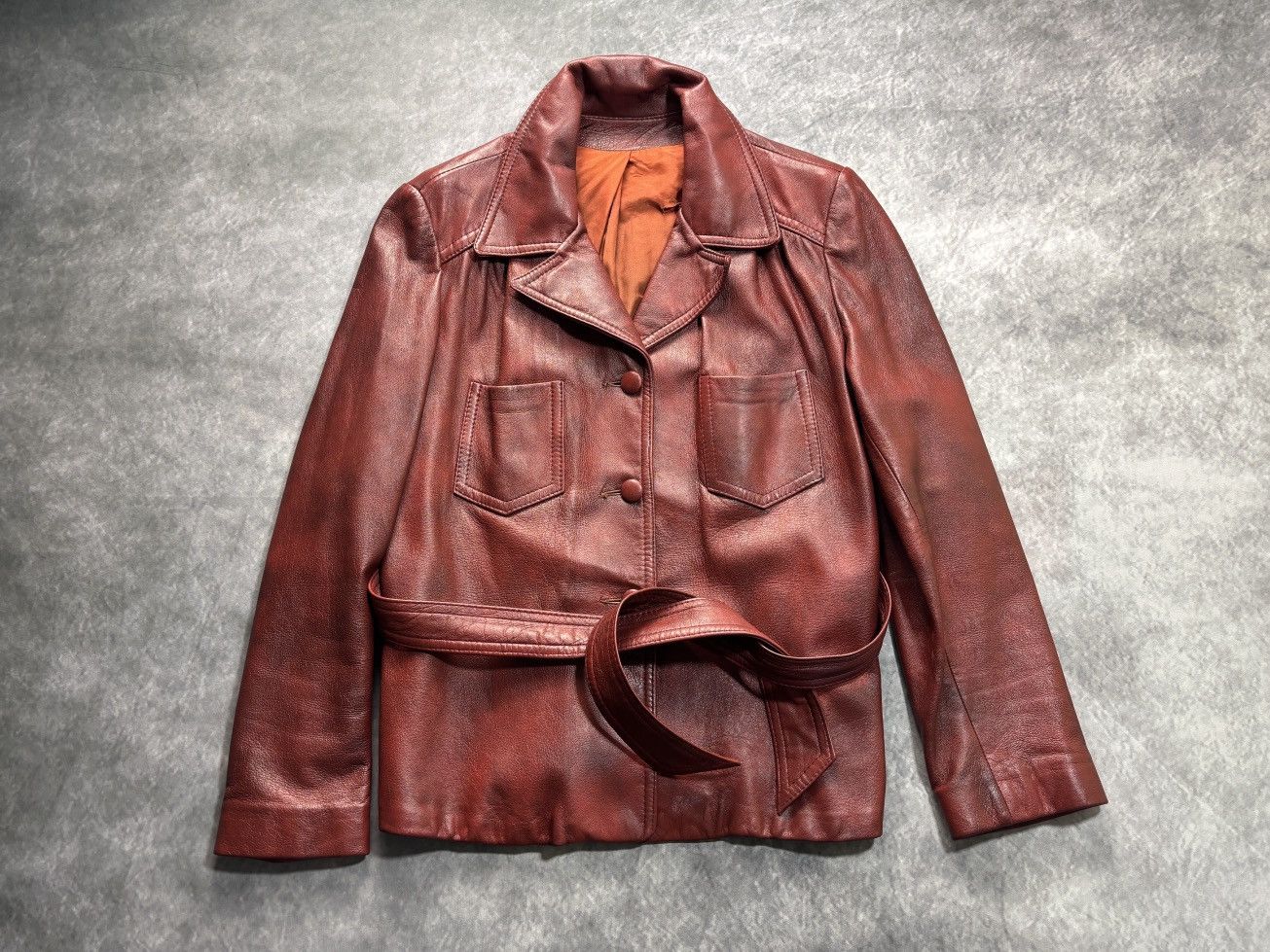 Vintage 70s Vintage Leather Jacket Belted Cropped Red Olympic Womens Size XXL / US 16-18 / IT 52-54 - 23 Thumbnail