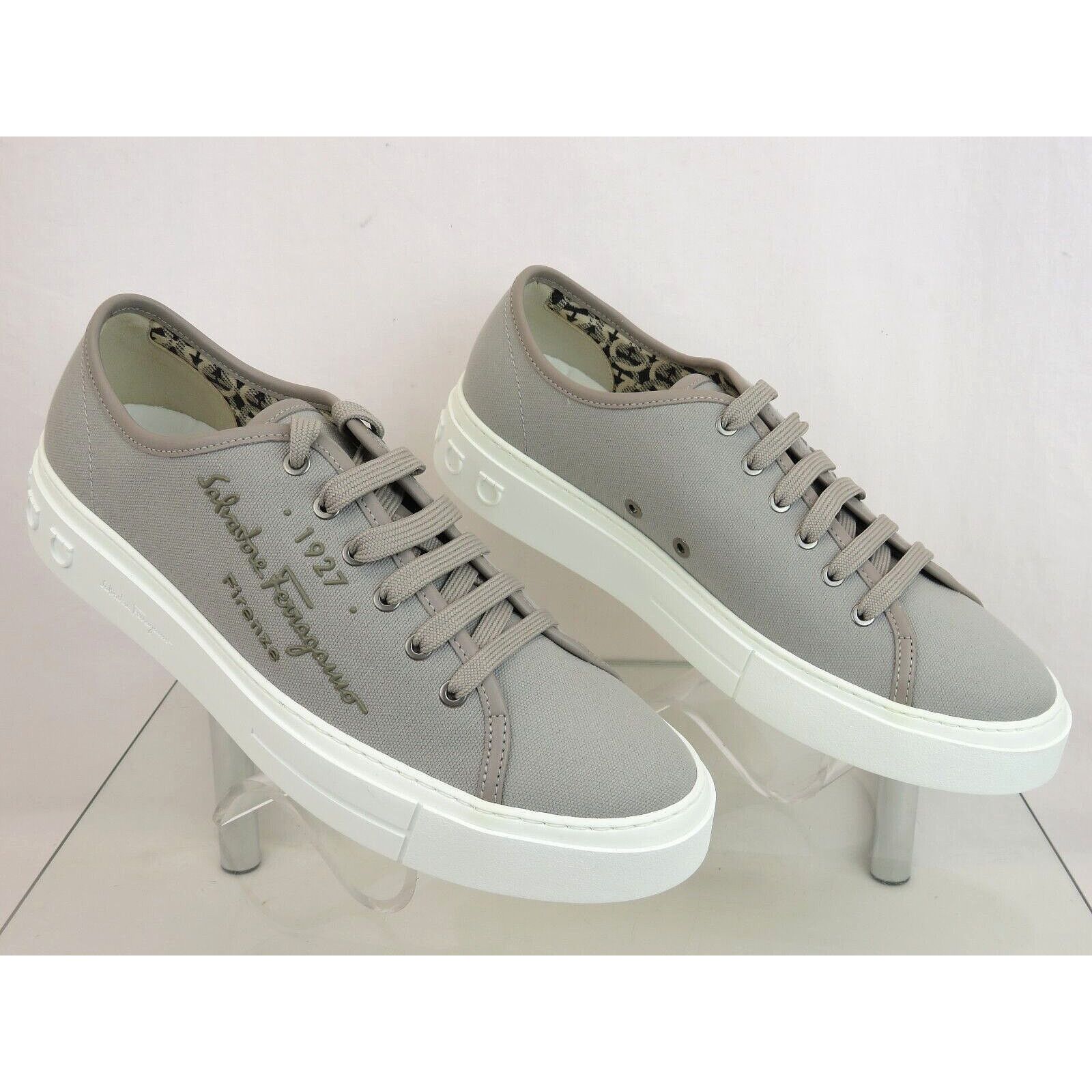 Salvatore Ferragamo MEDITERR GRAY CANVAS LEATHER TRIM GANCINI LOGO SNEAKERS 13 M Size US 13 / EU 46 - 9 Thumbnail