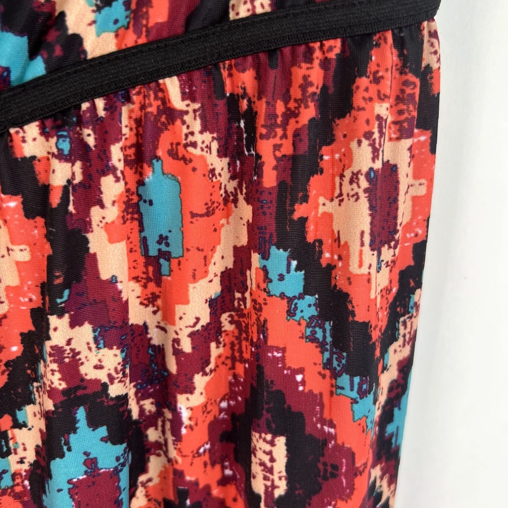 Vintage L Bisse Pants Women XL Orange Geometric Stretch Flare Leg Elastic Waist Size 40" / US 18 - 4 Thumbnail