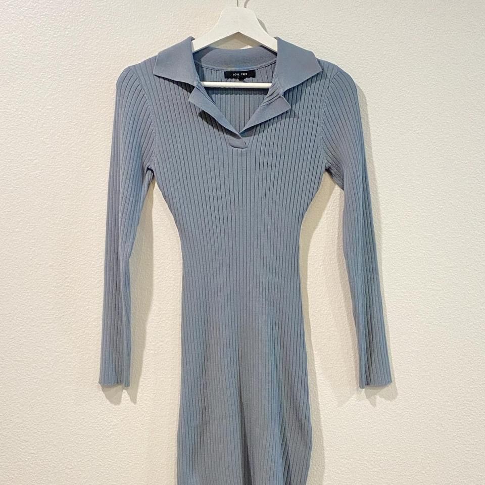 Other Love Tree Light Blue Rib Knit Collared Midi Dress Size S / US 4 / IT 40 - 8 Thumbnail