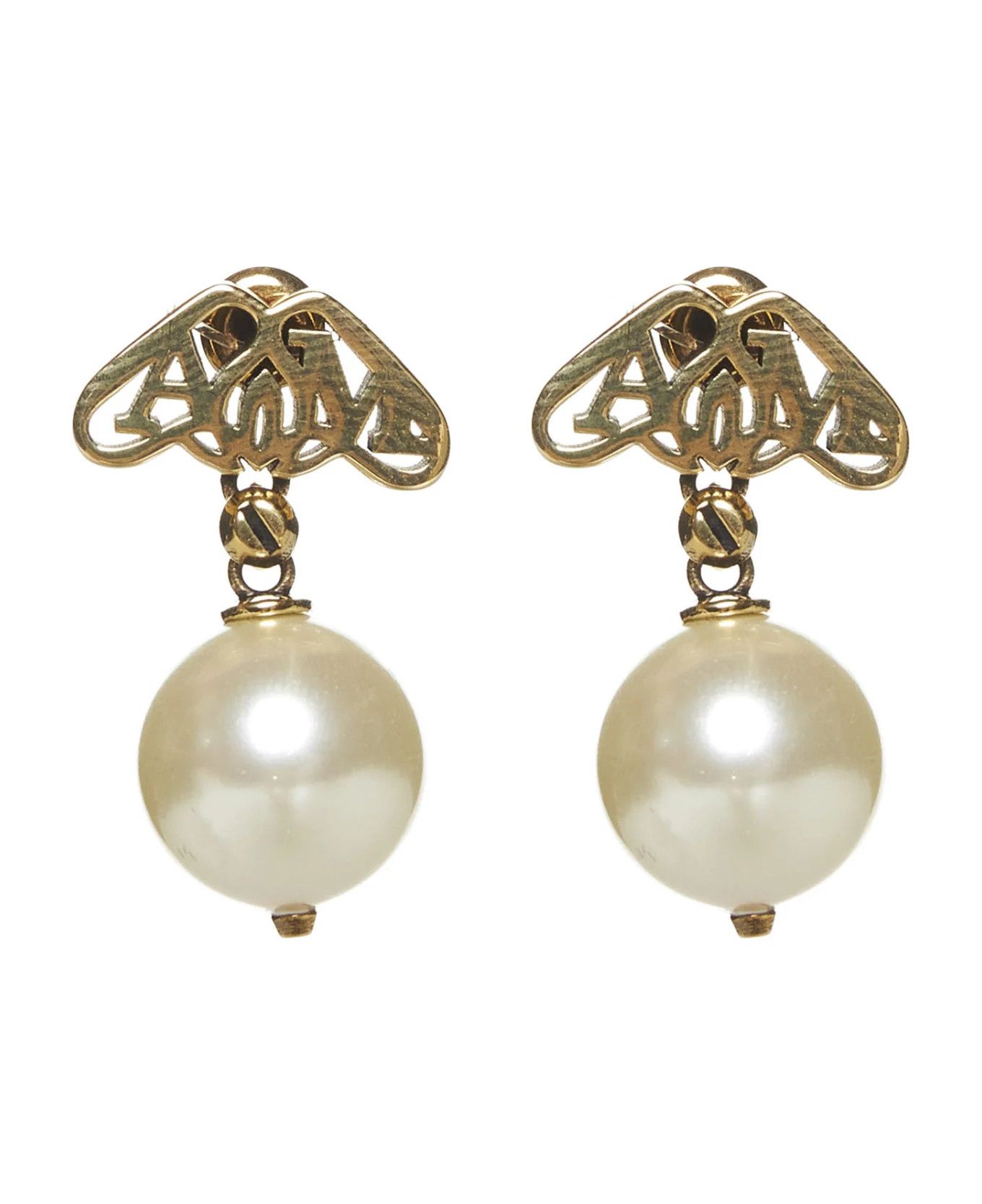 ALEXANDER MCQUEEN Seal faux pearl & metal logo drop earrings
