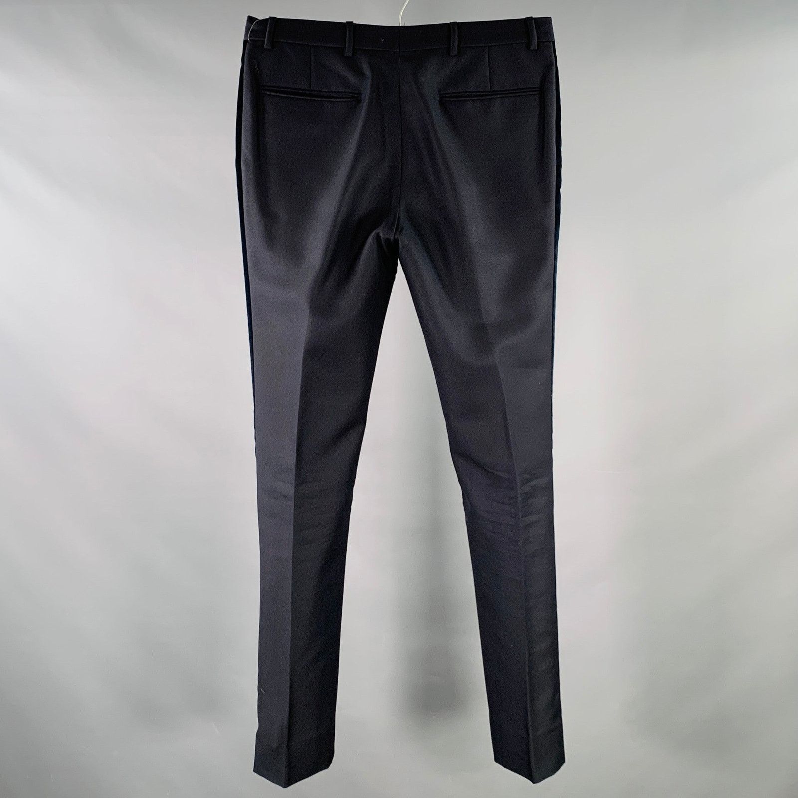 Valentino Navy Wool Mohair Velvet Stripe Pleated Button Fly Pants Size US 32 / EU 48 - 2 Thumbnail