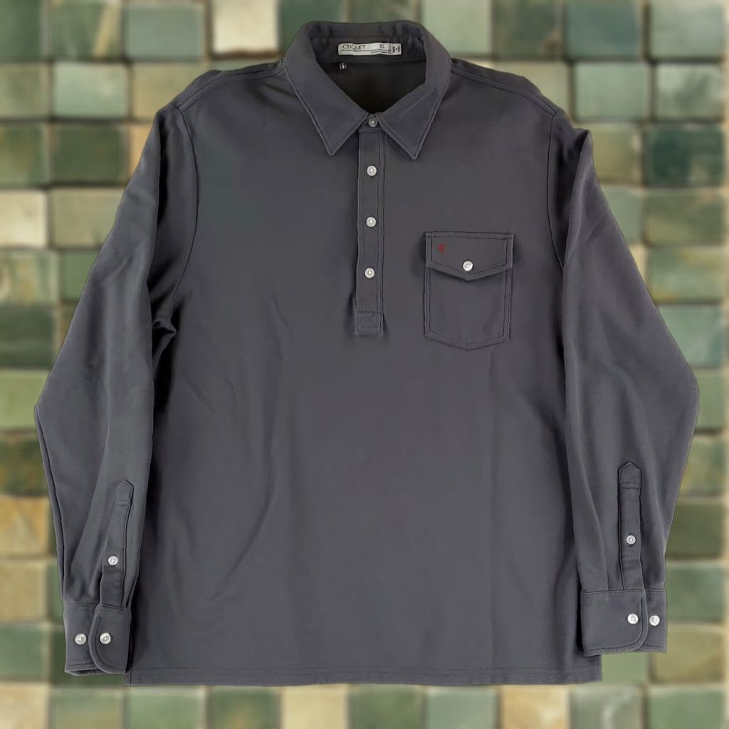 Vintage Criquet Long Sleeve Polo Shirt Gray Pique Cotton Mens XL Size US XL / EU 56 / 4 - 1 Thumbnail