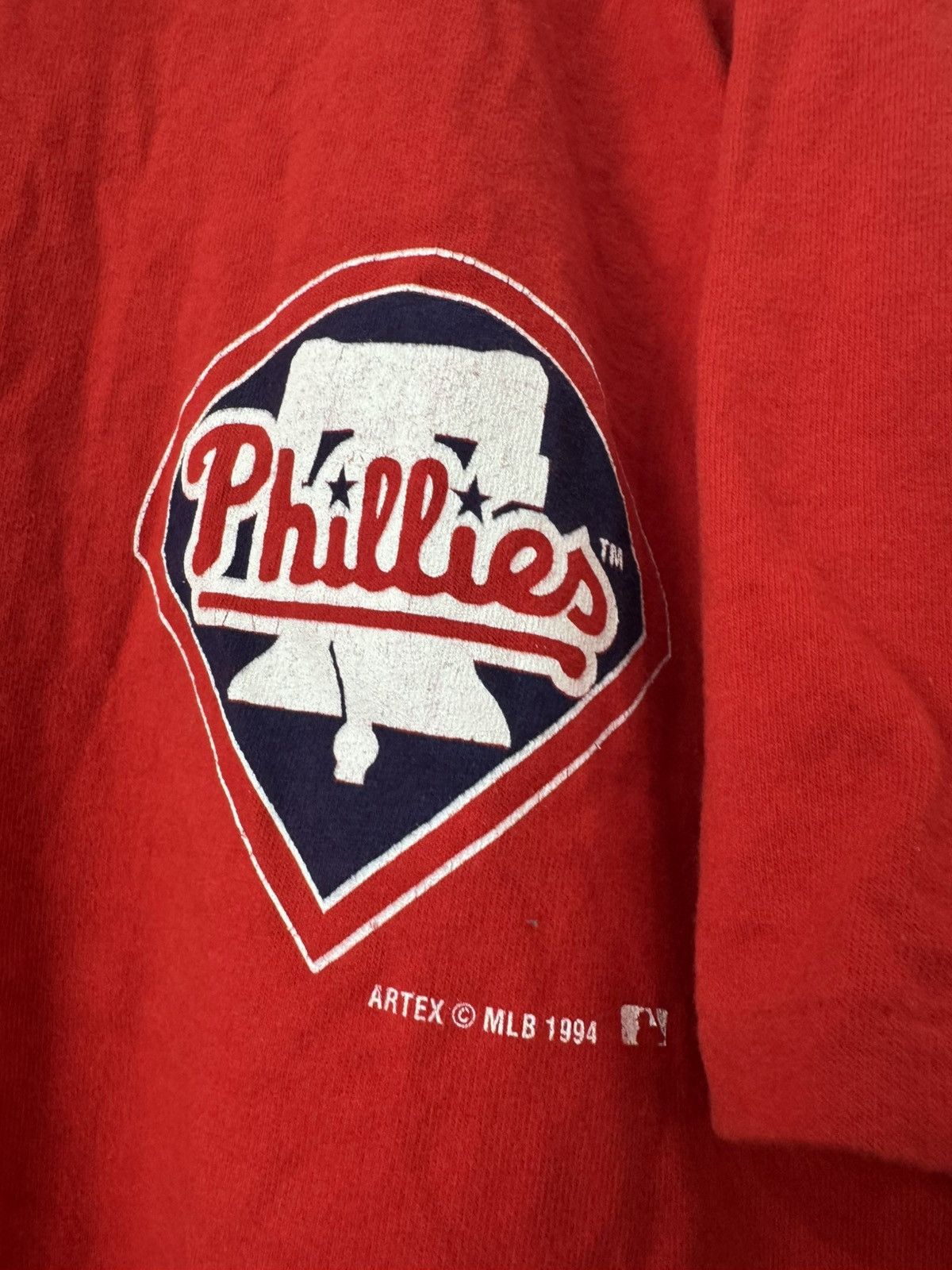 MLB Vtg 90s Philadelphia Phillies Majestic Red Pinstripe Jersey Size US L / EU 52-54 / 3 - 4 Thumbnail