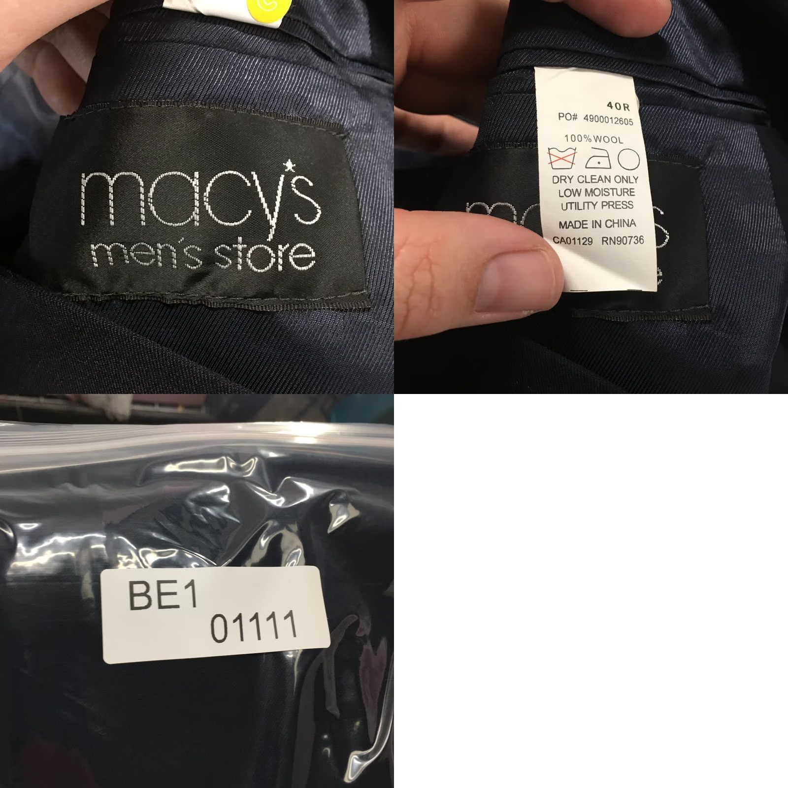 Vintage Macys Men's Blazer 40R Navy Wool 3 Button Notch Lapel Sports Coat Jacket Coat - Regular Size, Blue, Solid, Wool, Vintage No Size 40R - 9 Thumbnail