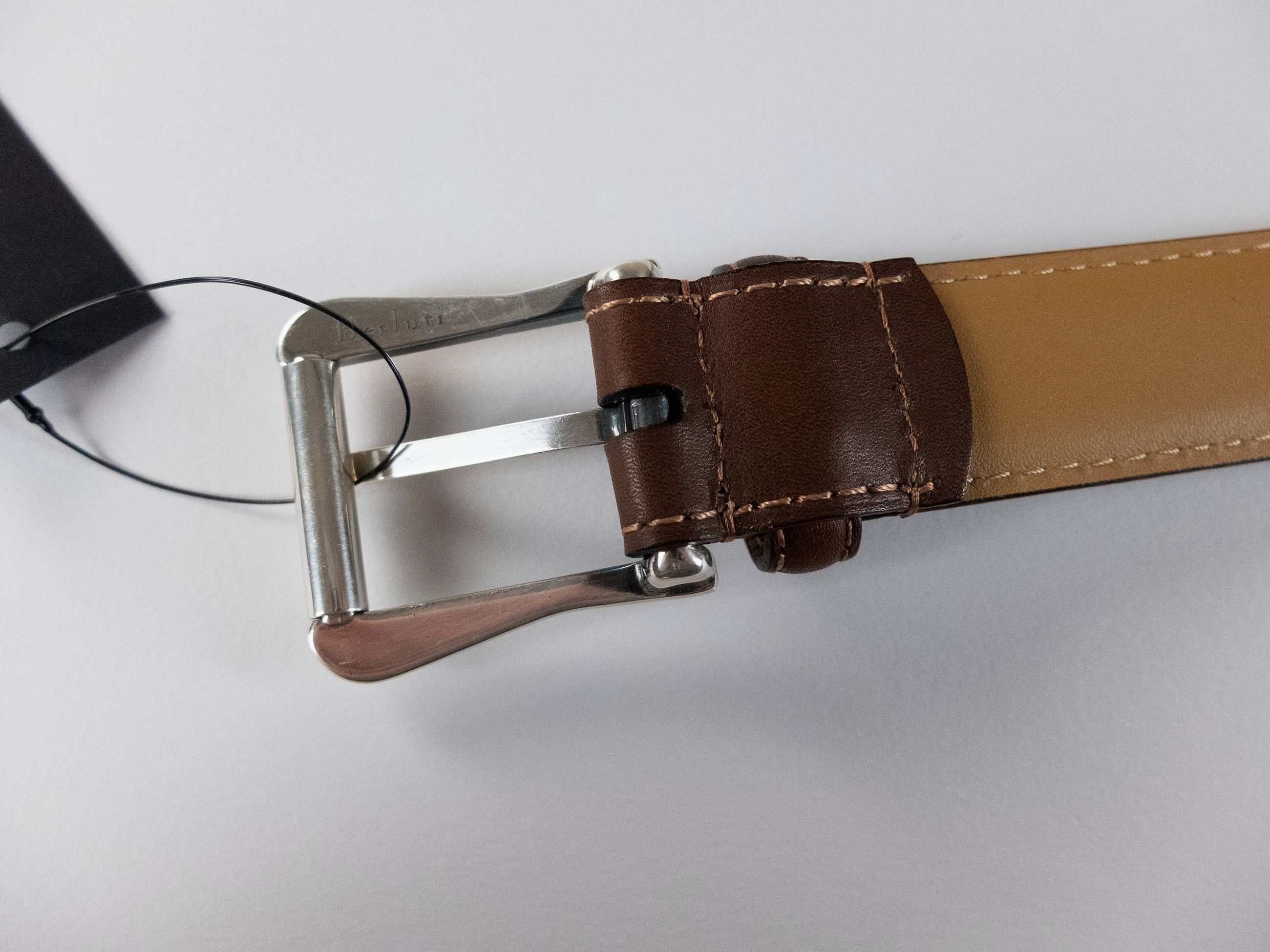 Berluti BERLUTI brown contrast stitch classic leather belt 80 Size 32 - 3 Thumbnail