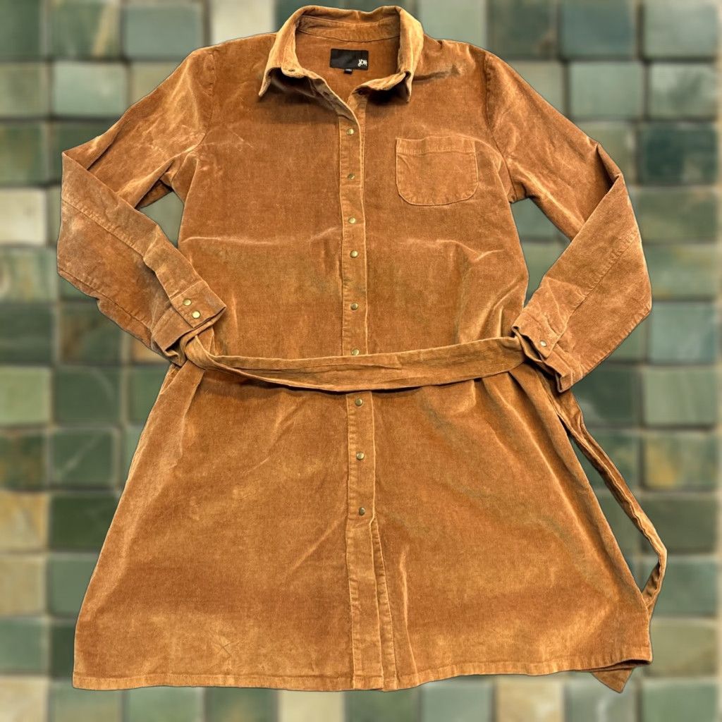 Vintage JOH Apparel Shirt Dress Brown Midi Faux Suede Belted Snap Button Size L Women Size L / US 10 / IT 46 - 1 Thumbnail