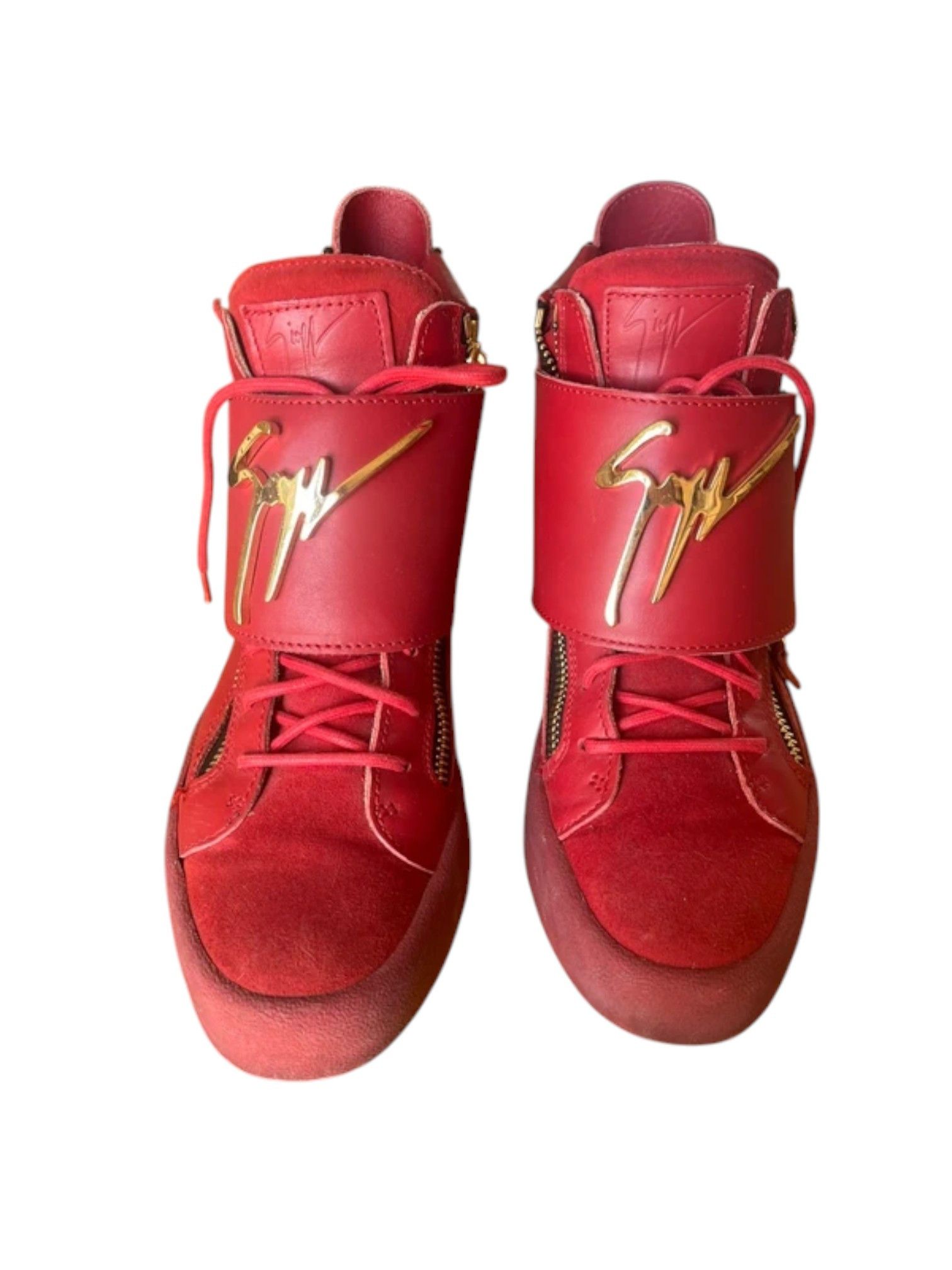 Giuseppe Zanotti Giuseppe Zanotti Red Leather Double Zip High-Tops, c.2010s Size US 7 / EU 40 - 1 Thumbnail