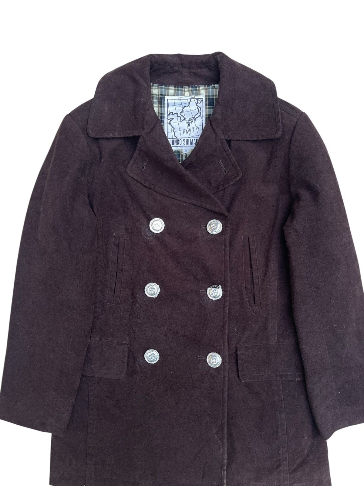 Japanese Brand Junko Shimada Purple Wool Coat, Plaid Lined, Double-Breasted Size S / US 4 / IT 40 - 4 Thumbnail