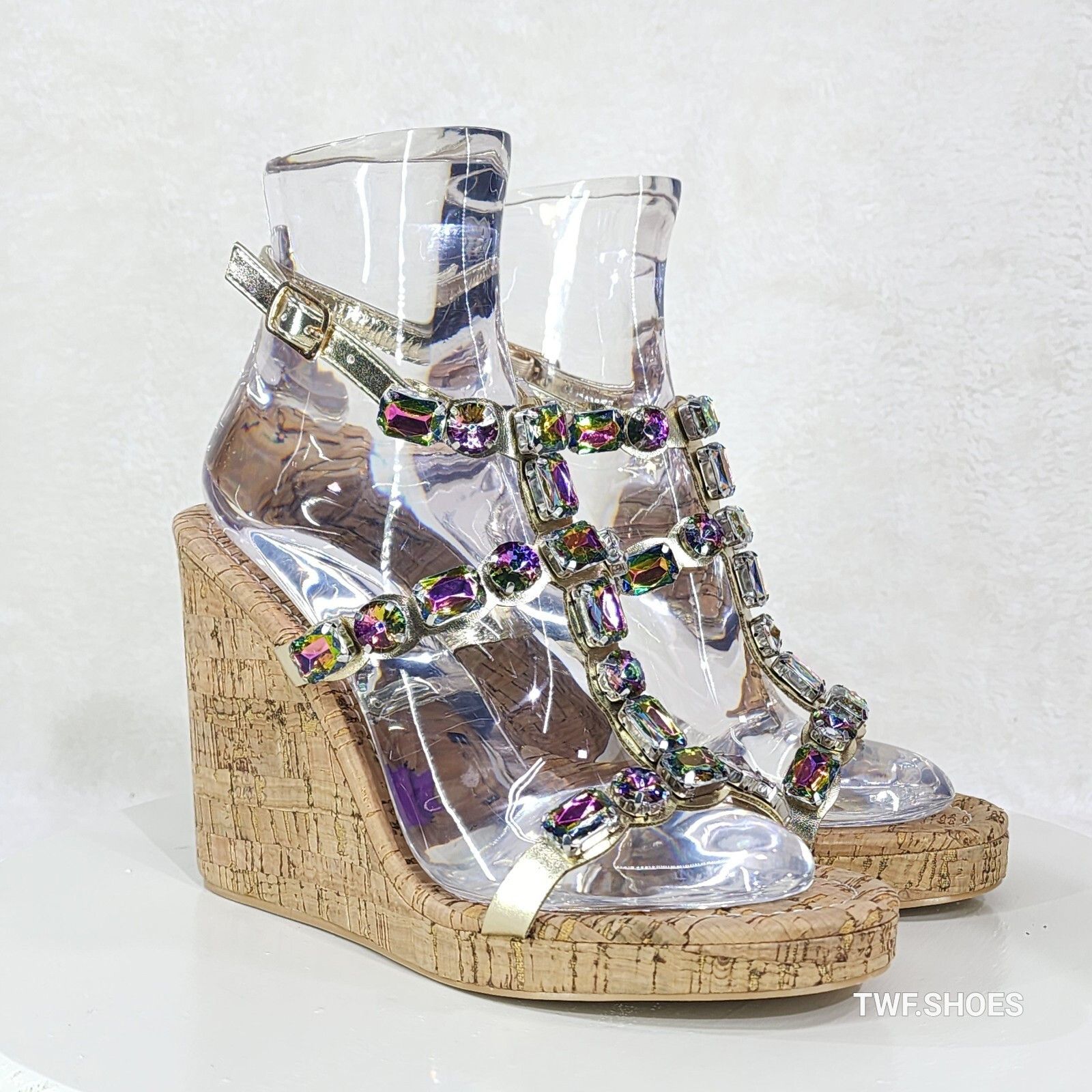 Other Summer Time Colorful Jeweled Cork Wedge High Heel Sandals (U Size US 6 / IT 36 - 5 Thumbnail
