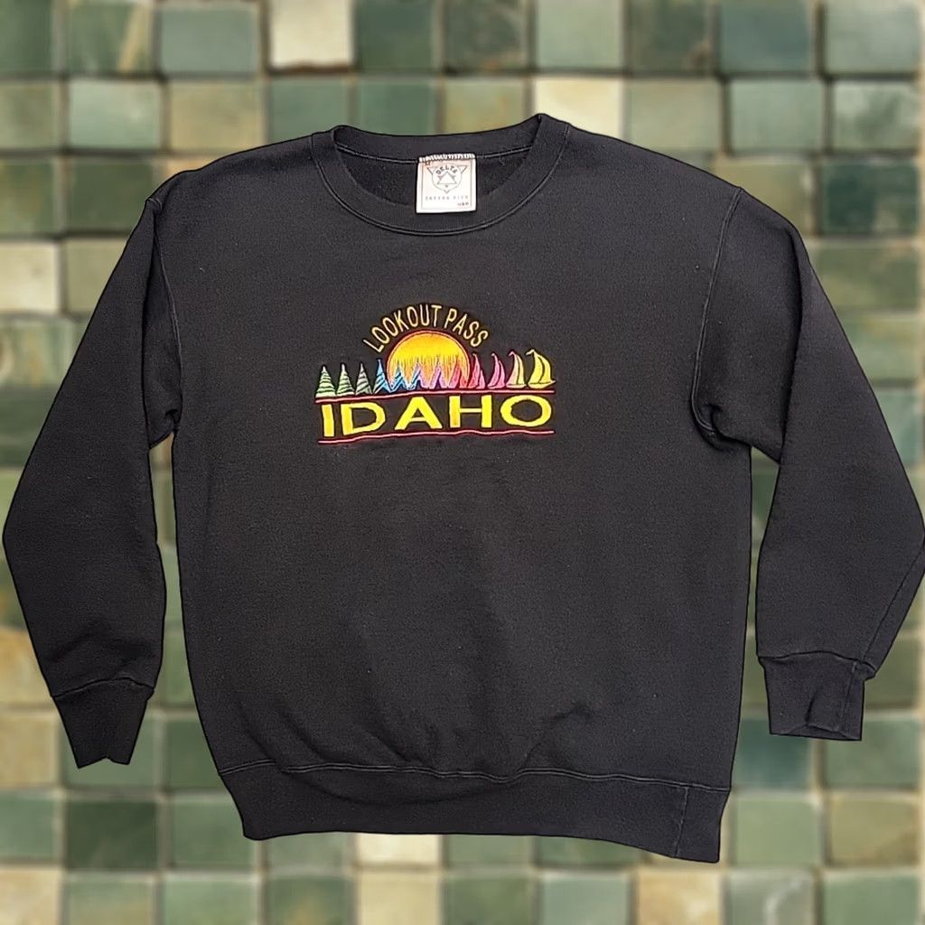 Delta VTG Idaho Sweatshirt SZ M Black Long Sleeve Lookout Pass Ski Sweater Made in USA Size US M / EU 48-50 / 2 - 1 Thumbnail