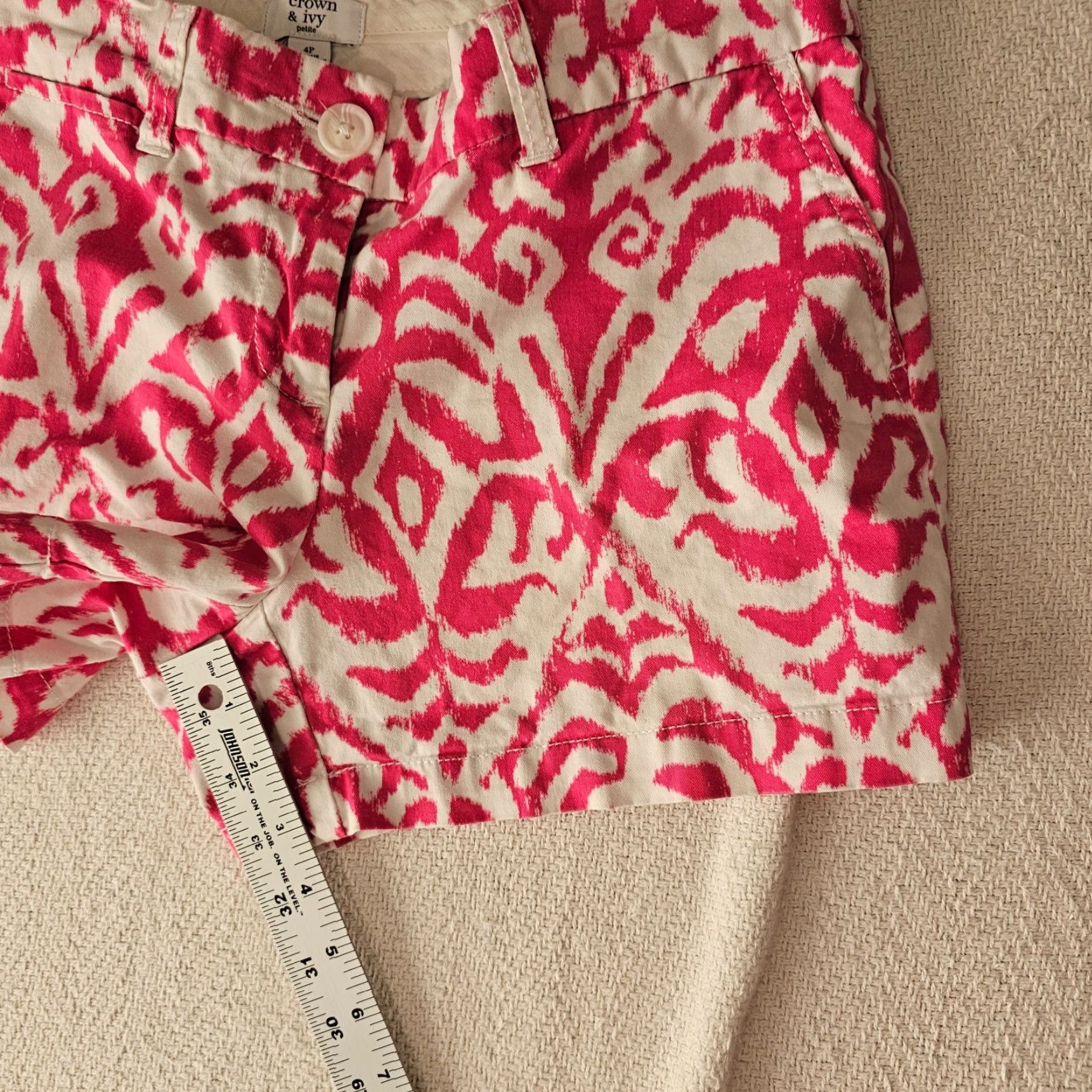 Vintage Crown & Ivy Womens Shorts 4P Red Tie Dye Print Chino Cotton Stretch Size 27" / US 4 / IT 40 - 6 Thumbnail