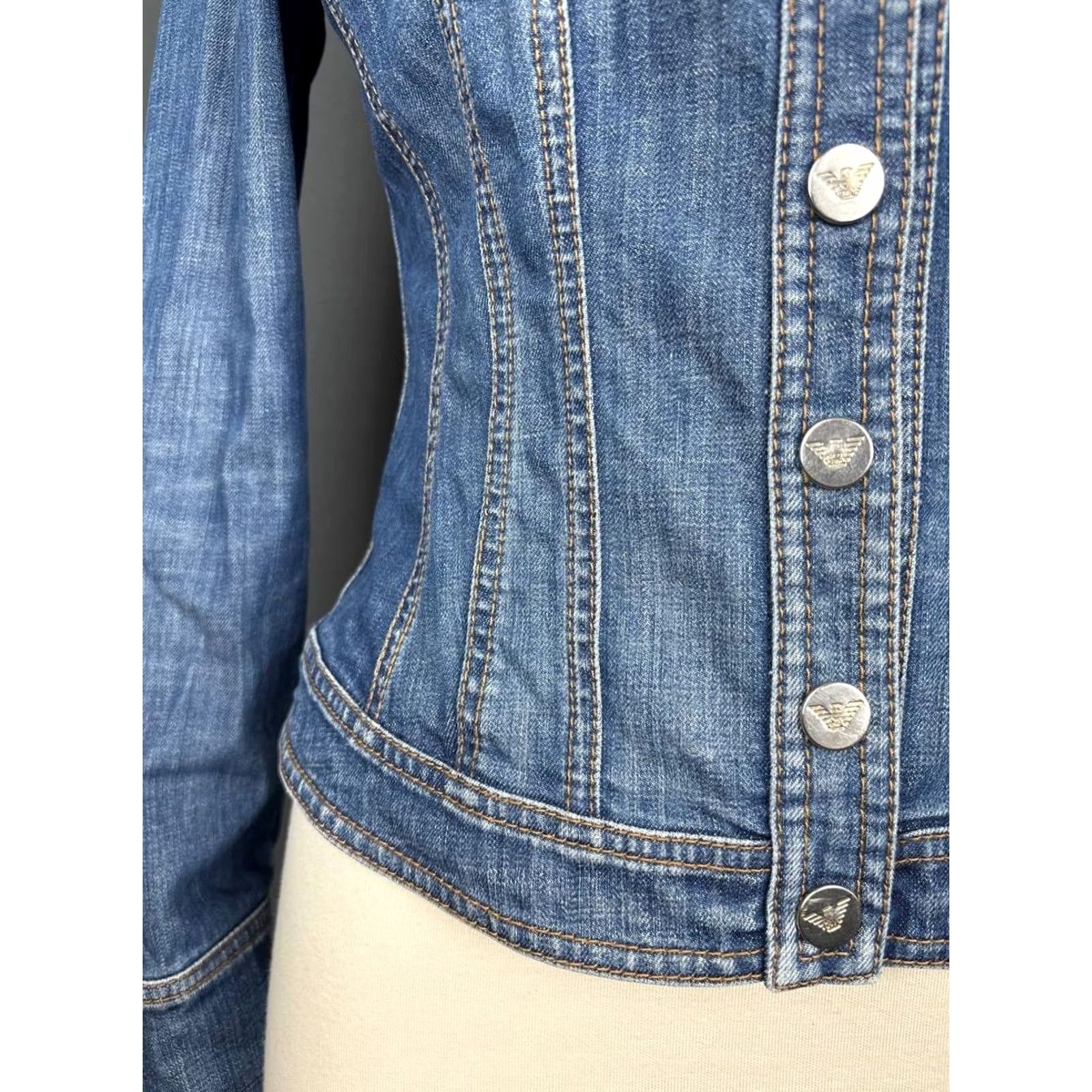 Vintage Armani Jeans Womens Denim Jacket Regular Size 40 Blue Cotton Long Sleeve Button Up Jacket Size S / US 4 / IT 40 - 4 Thumbnail