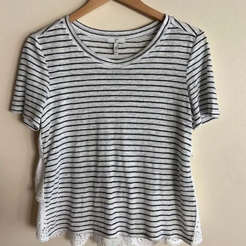 Joie JOIE White Blue Striped Ruffle Tiered Eyelet Lace Shirt Top Size S / US 4 / IT 40 - 8 Thumbnail
