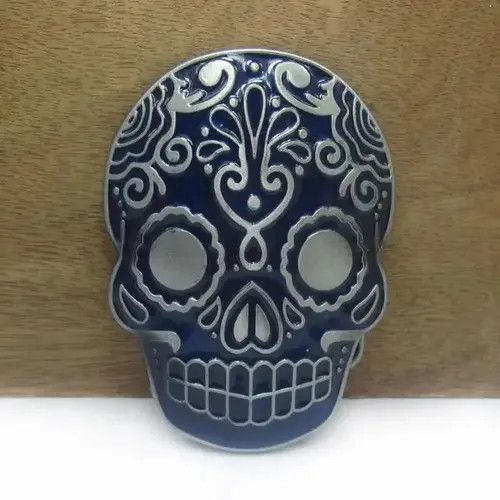 Other blue enameled skull head belt buckle ( no belt ) Size ONE SIZE - 1 Thumbnail