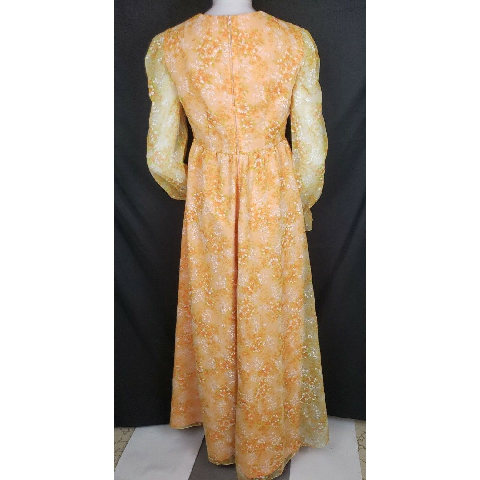 Handmade Vtg Maxi Dress Sz M Orange Floral Chiffon Overlay Empire Pra Size M / US 6-8 / IT 42-44 - 4 Thumbnail