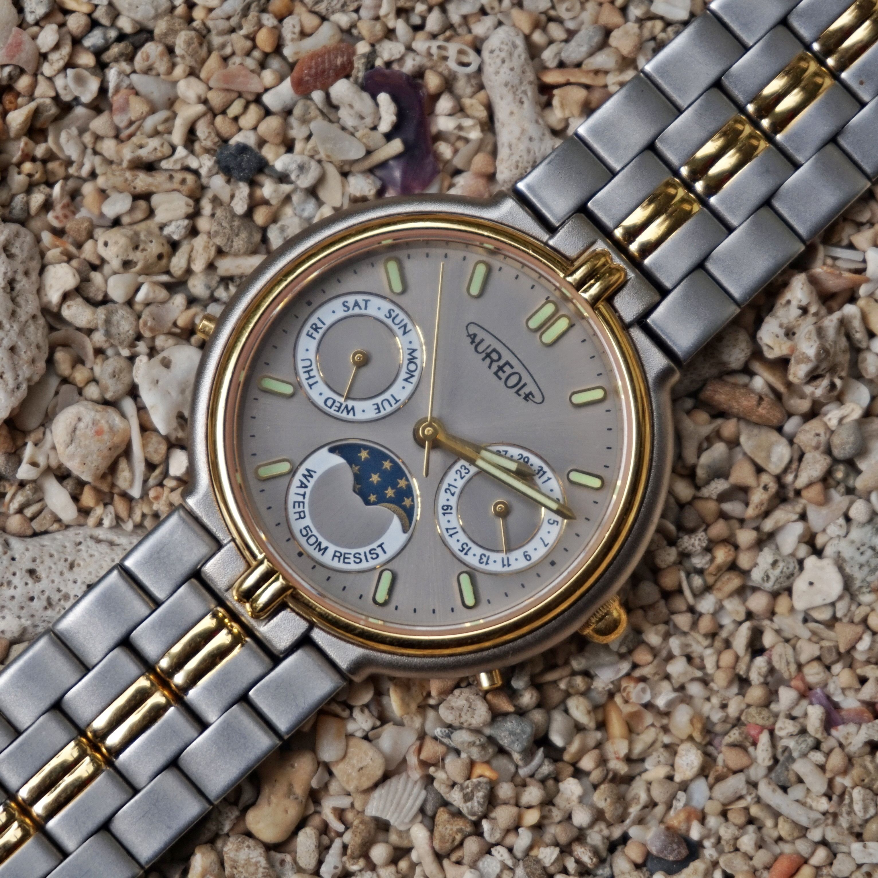 Vintage 80S Aureole Swiss Moonphase dualtone watch Size ONE SIZE - 2 Thumbnail