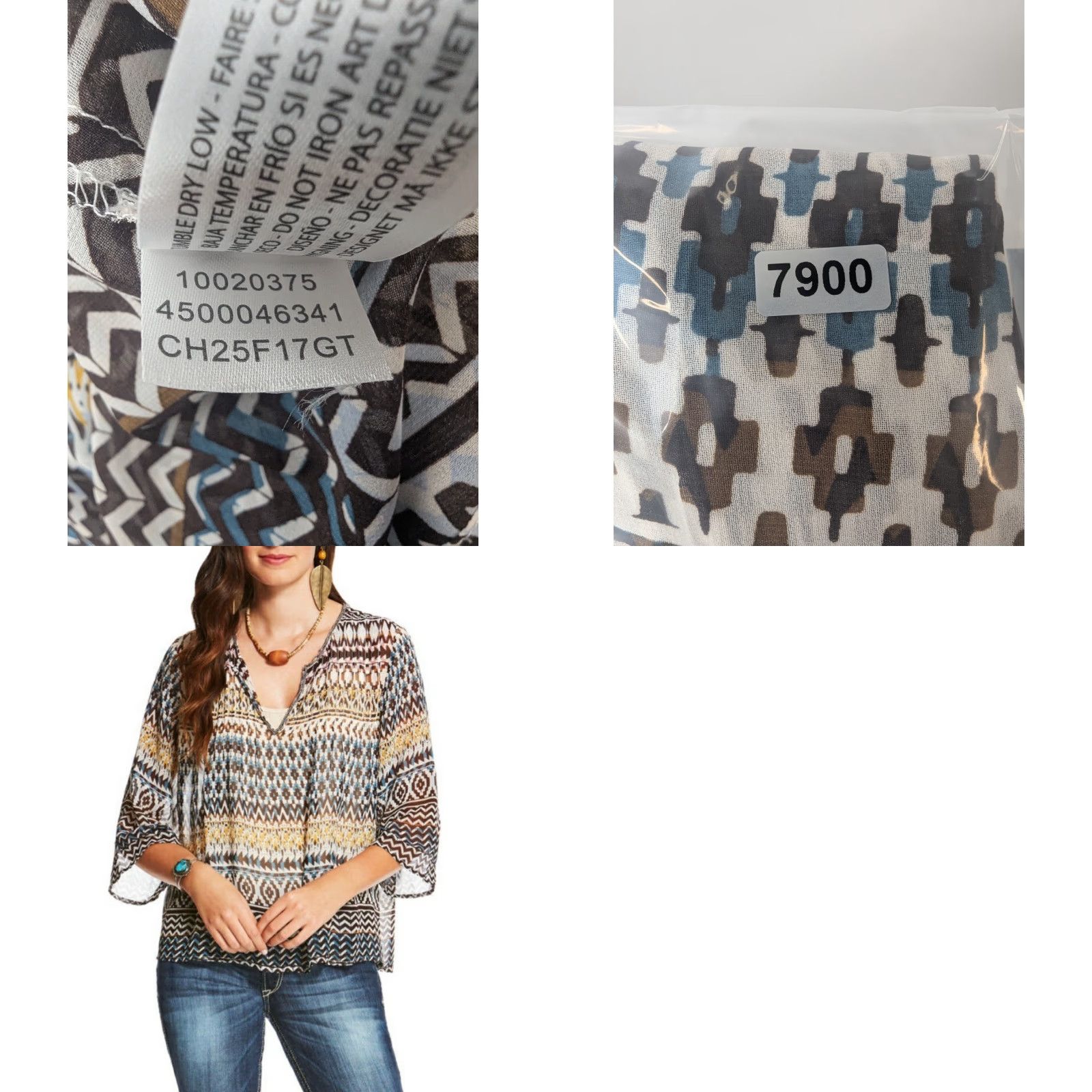 Ariat Ariat Tunic Shirt Geometric Beaded Chiffon Bohemian Western Print 3/4 Sleeve V-Neck Size M Multicolor Casual Womens Size M / US 6-8 / IT 42-44 - 9 Thumbnail