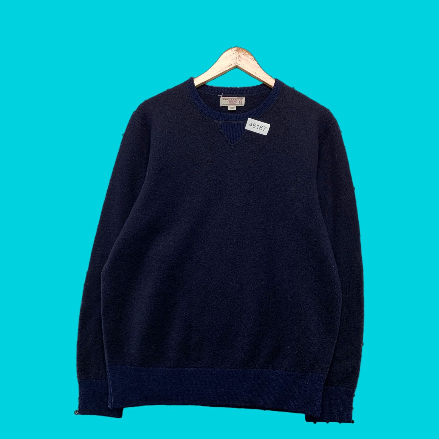 Wallace & Barnes Wallace & Barnes Wool Sweater Mens M Navy Blue Crewneck Retro V Notch Shirt Mens Regular Knit Pullover Winter Fall Clothing Size US M / EU 48-50 / 2 - 1 Thumbnail