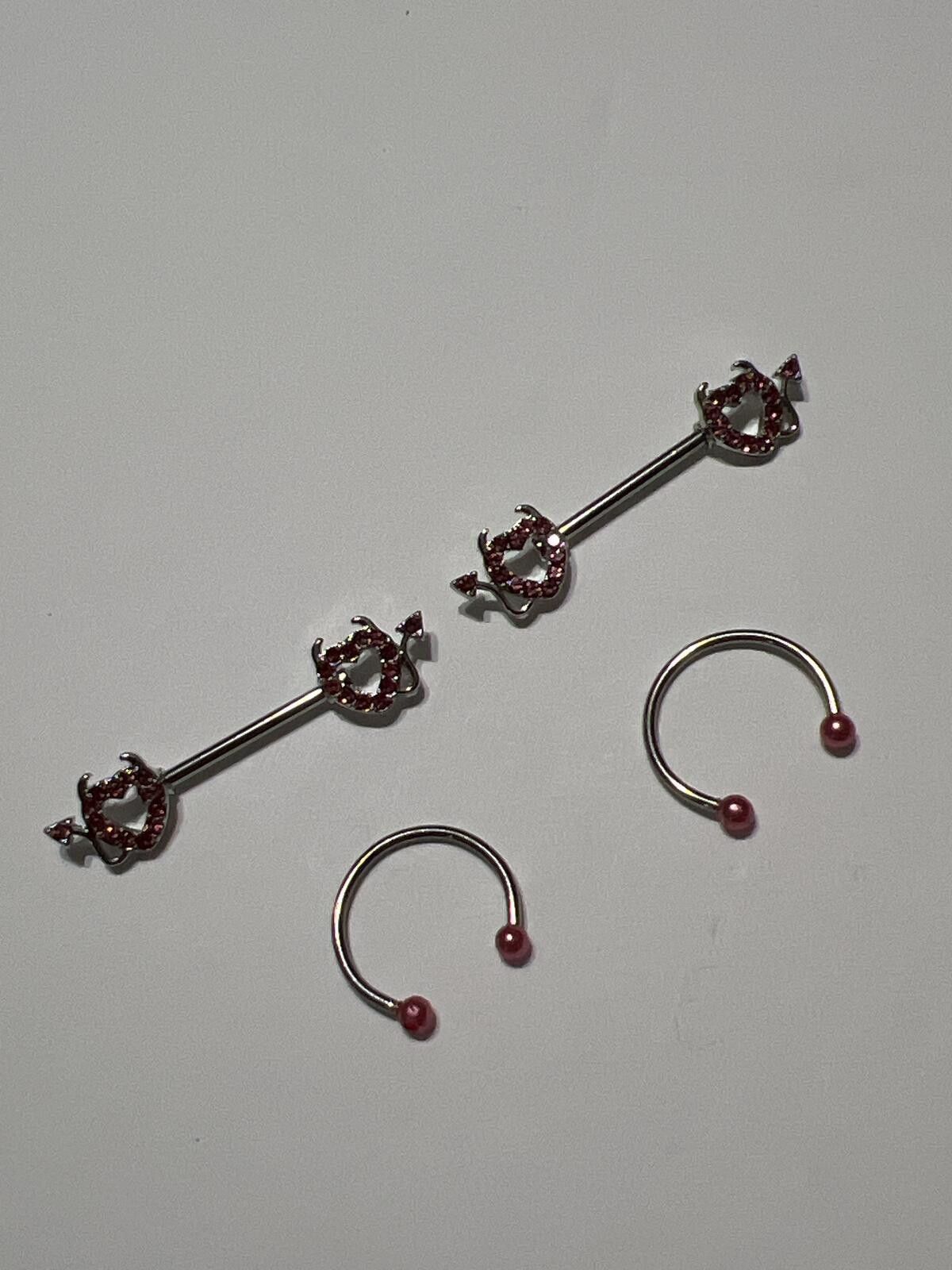 The Unbranded Brand Set of 2 Silver Tone Body Piercing Rings Pink Rhinestone Size ONE SIZE - 3 Thumbnail