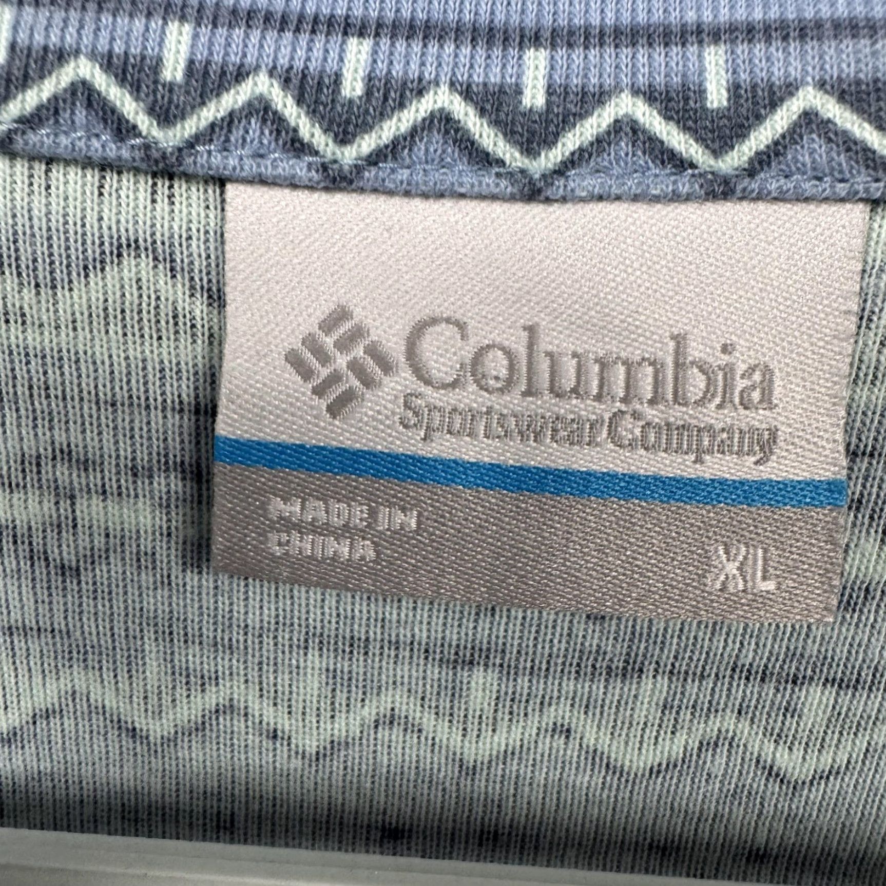 Vintage Columbia Pullover Womens XL Blue 1/4 Zip Mock Neck Long Sleeve Hiking All Seasons Geometric Pattern Size XL / US 12-14 / IT 48-50 - 6 Thumbnail