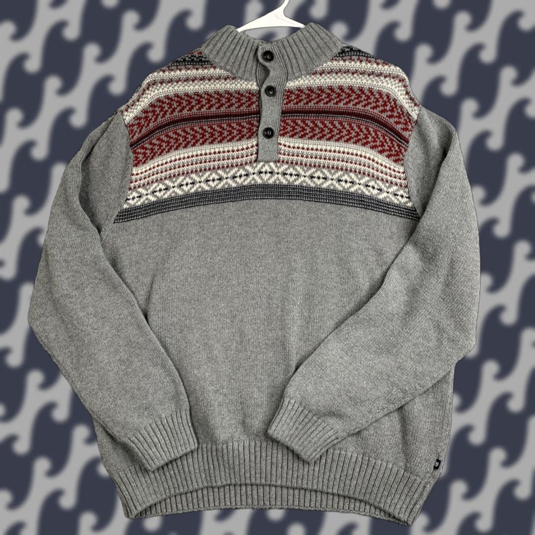 Chaps Chaps Pullover Sweater Mens L Gray Henley Mock Neck Cable-Knit Button Shuffle Detailed Craftmanship Size US L / EU 52-54 / 3 - 1 Thumbnail