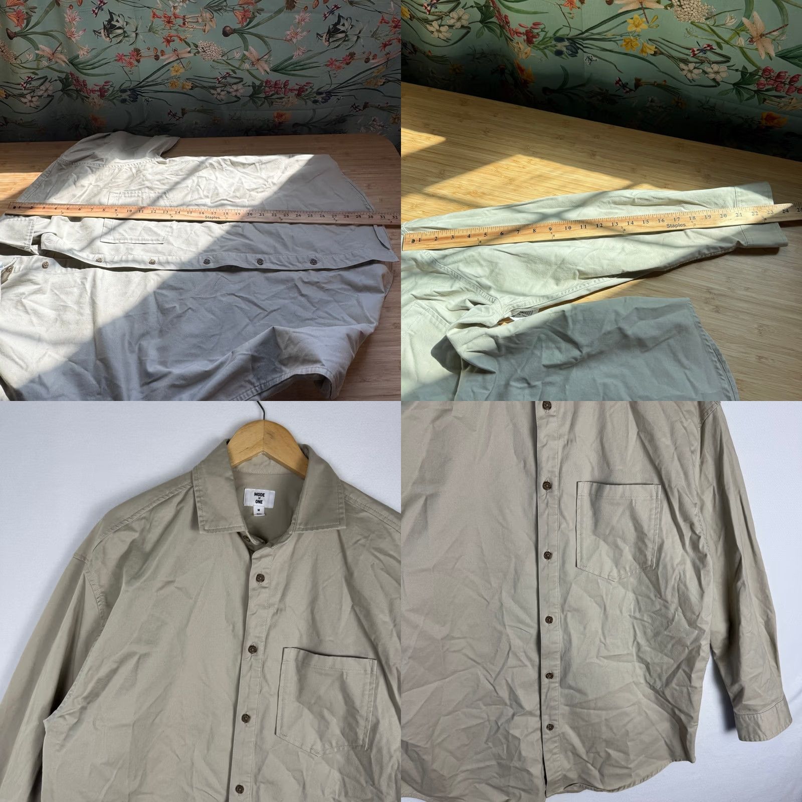 Vintage Mode of One Mens Relaxed Fit Twill Button-Down Shirt Dark Ecru Beige M Size US M / EU 48-50 / 2 - 8 Thumbnail