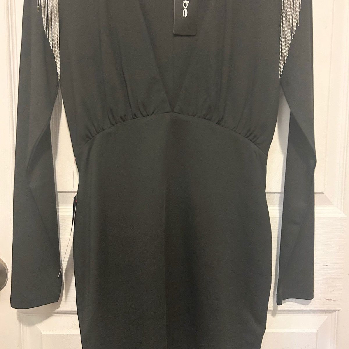 Bebe Bebe Black Fringe Trim V-Neck Mini Dress Medium M BNWT Size M / US 6-8 / IT 42-44 - 6 Thumbnail