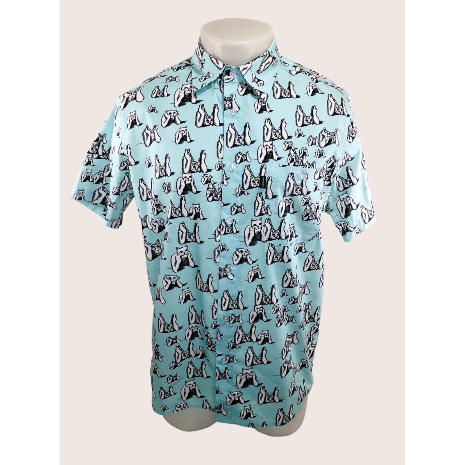 RIPNDIP RIPNDIP / NEW w TAGS - CATS KITTENS ALL OVER Md. Shirt Shirt Men M Blueish Green / Black / White Cat 90s Theme Mens Size US M / EU 48-50 / 2 - 1 Thumbnail