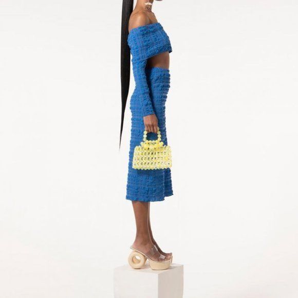 Cult Gaia Cult Gaia Caspara Popcorn Midi Slit Skirt Persian Blue Size 34" / US 12 / IT 48 - 5 Thumbnail