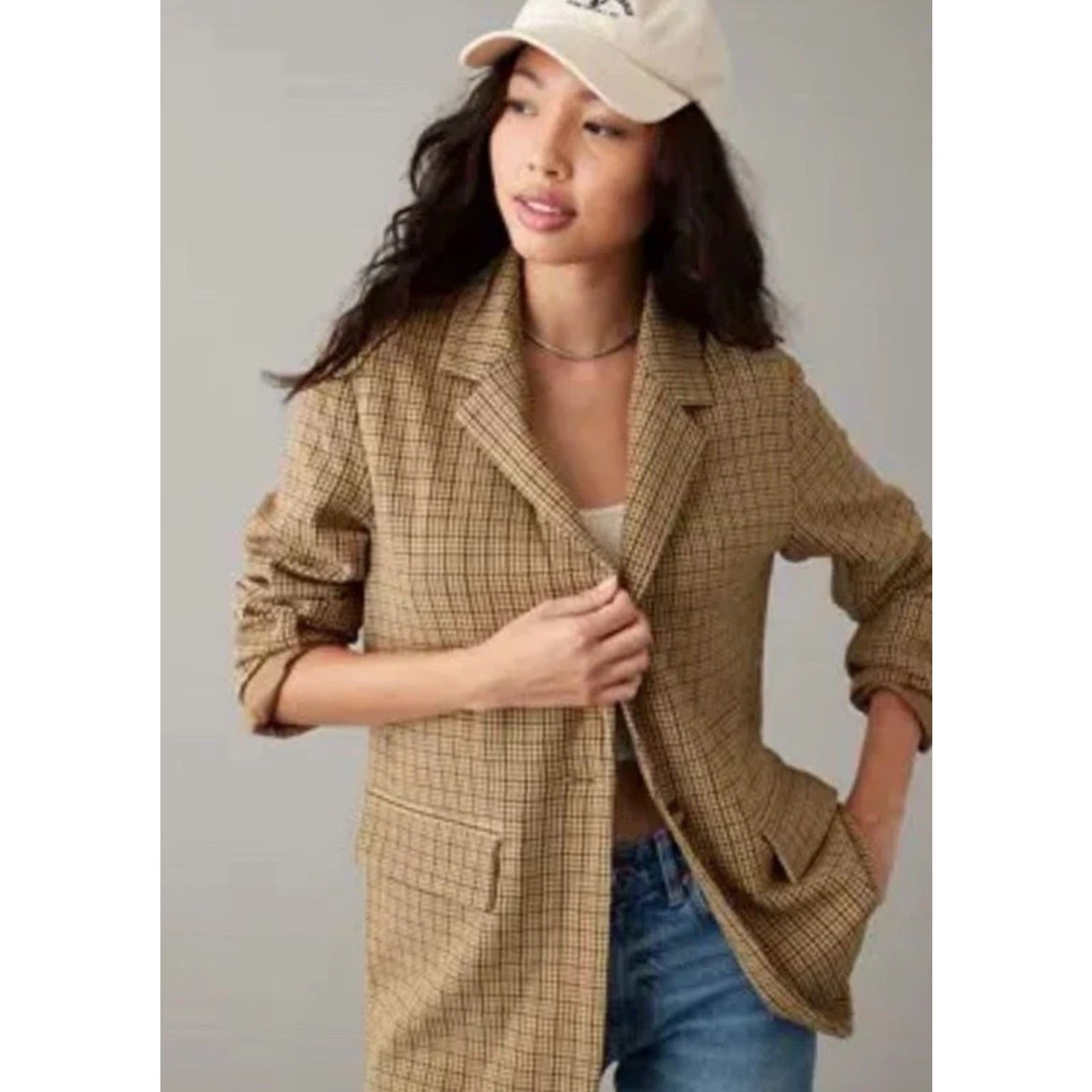 American Eagle Outfitters VINTAGE American Eagle Outfitters Plaid One Button Boyfriend Blazer Shirt Women XL? Size L / US 10 / IT 46 - 2 Thumbnail