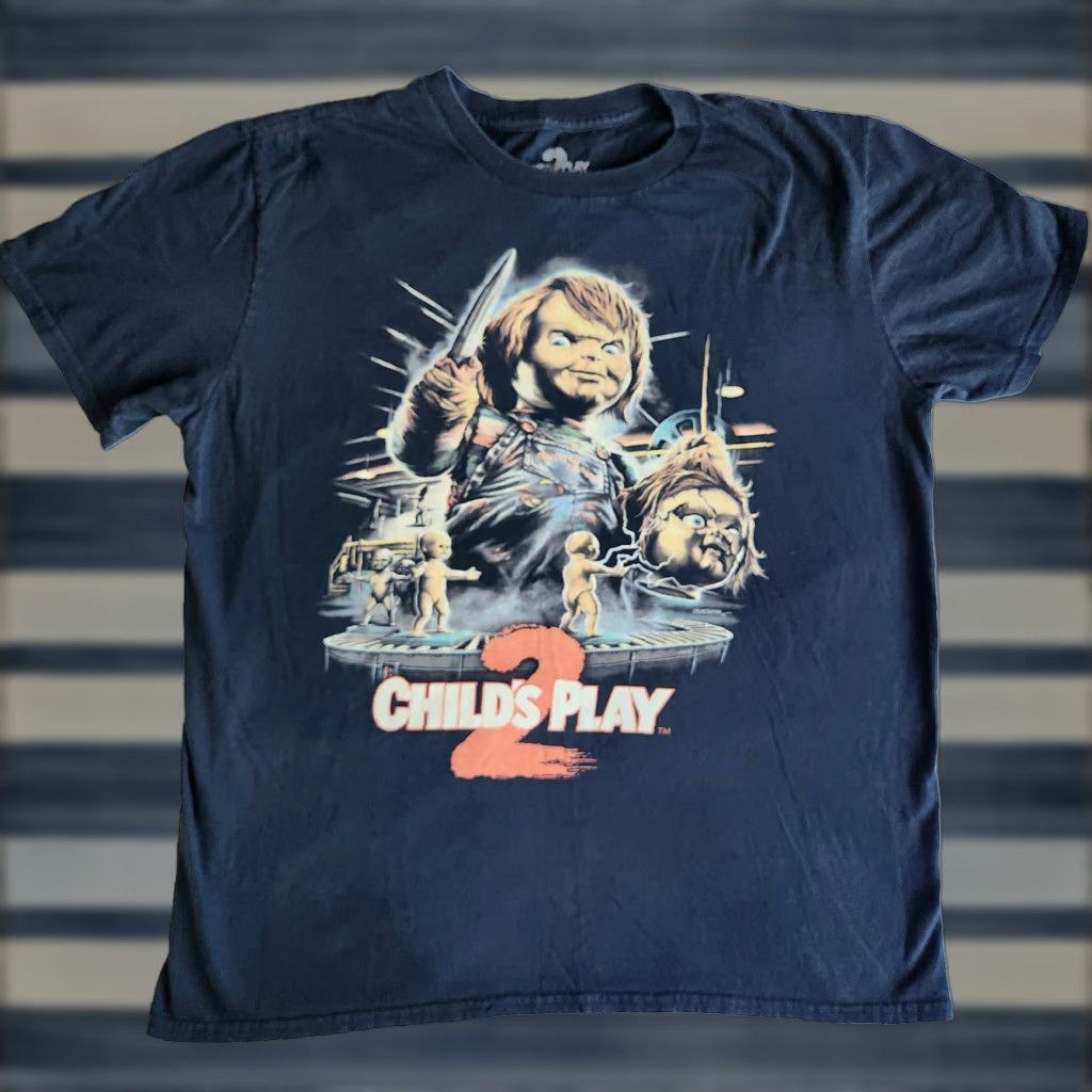 Vintage FRIGHT-RAGS Child’s Play 2 Chucky Killer Horror Movie Black Lrg Graphic T-Shirt Mens Graphic T-Shirt Size US L / EU 52-54 / 3 - 1 Thumbnail