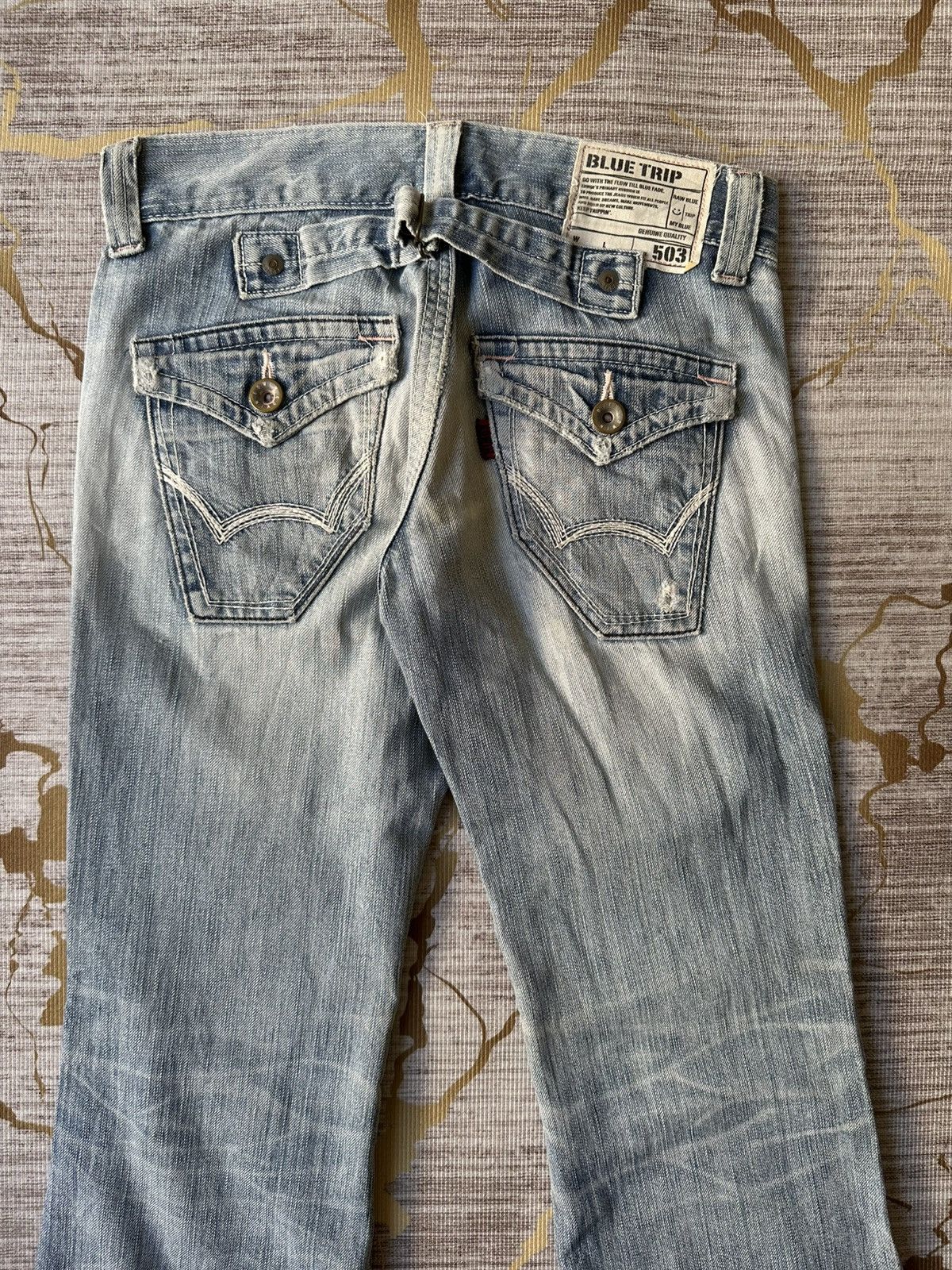 Edwin FLARE Edwin Blue Trip 503 Buckle Back Faded Distressed Denim Size US 28 / EU 44 - 13 Thumbnail