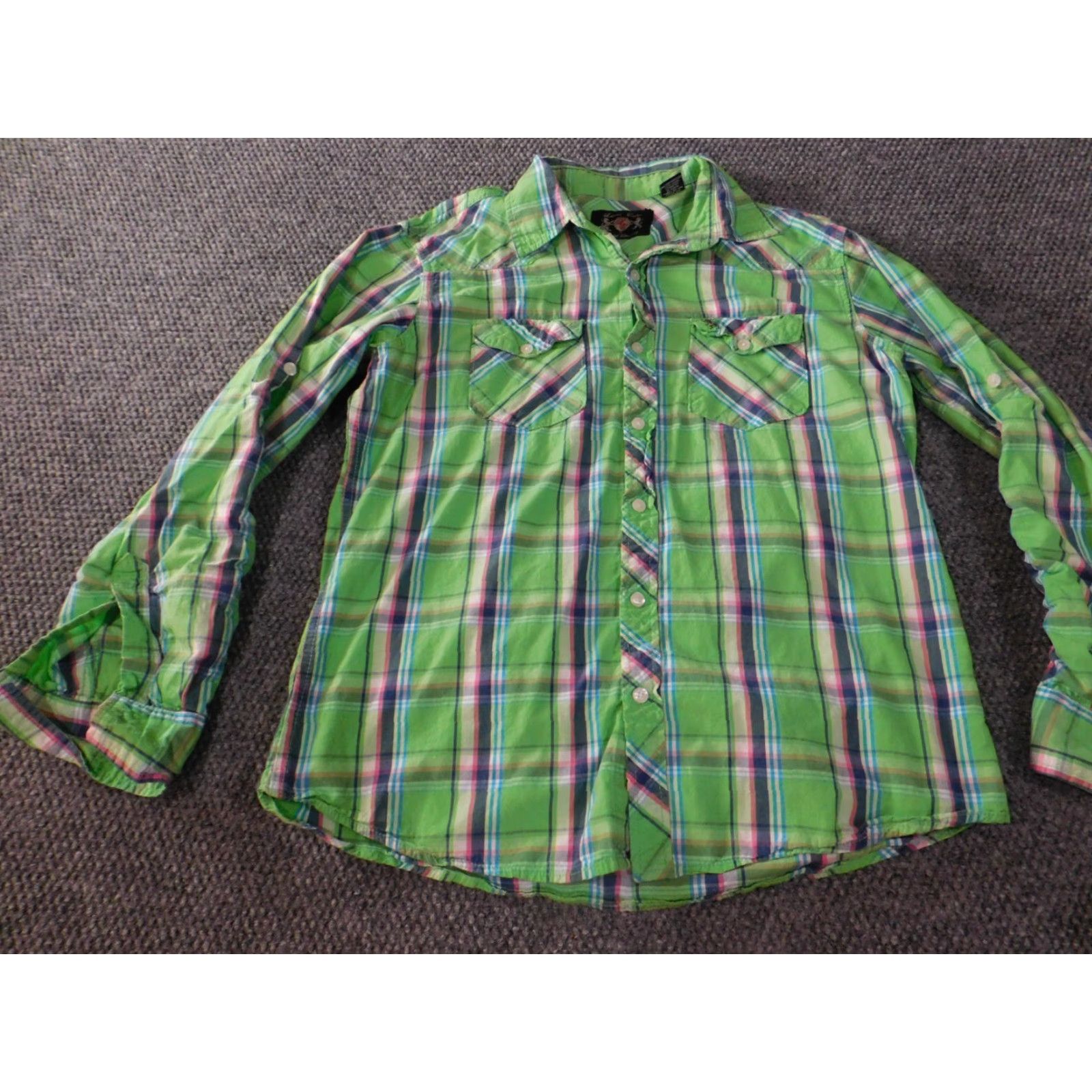 English Laundry Lions Crest English Laundry Mens Shirt Large Green Plaid Button-Down Short Sleeve Collared Knit Cotton Button-Up Mens Regular” Size US L / EU 52-54 / 3 - 3 Thumbnail