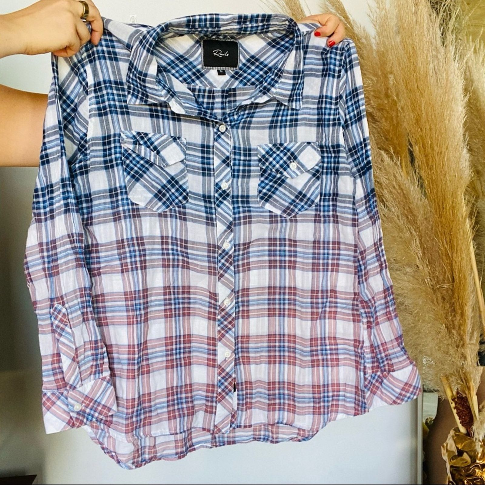 Rails RAILS Ombre White Blue Purple Plaid Button Blouse Shirt Size M / US 6-8 / IT 42-44 - 5 Thumbnail