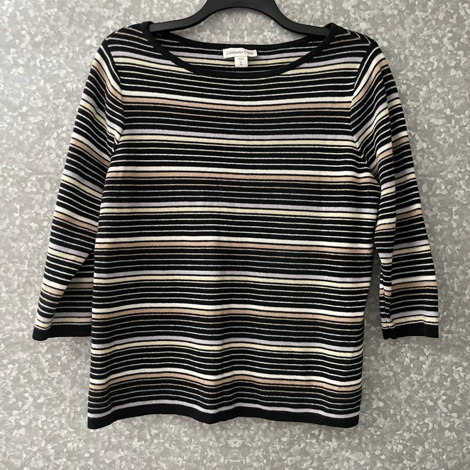Pull Manches Courtes Coldwater Creek Noir Et Blanc - Taille L/XL, Neuf Sans étiquettes