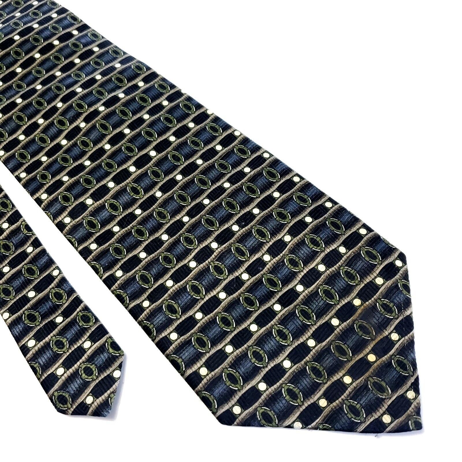 Designer Romario Manzini Blue Green Abstract Print Polyester Wide Tie Size ONE SIZE - 1 Thumbnail