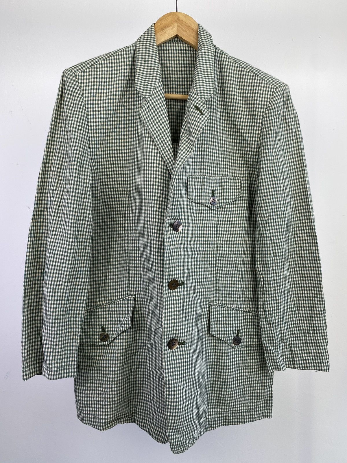 Issey Miyake Vintage 90's Issey Miyake Sport Linen Blend Tartan Jacket Size US M / EU 48-50 / 2 - 5 Thumbnail