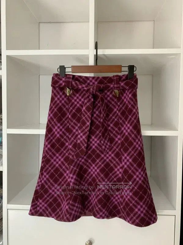 Burberry Purple Wool Check Midi Skirt for Women.