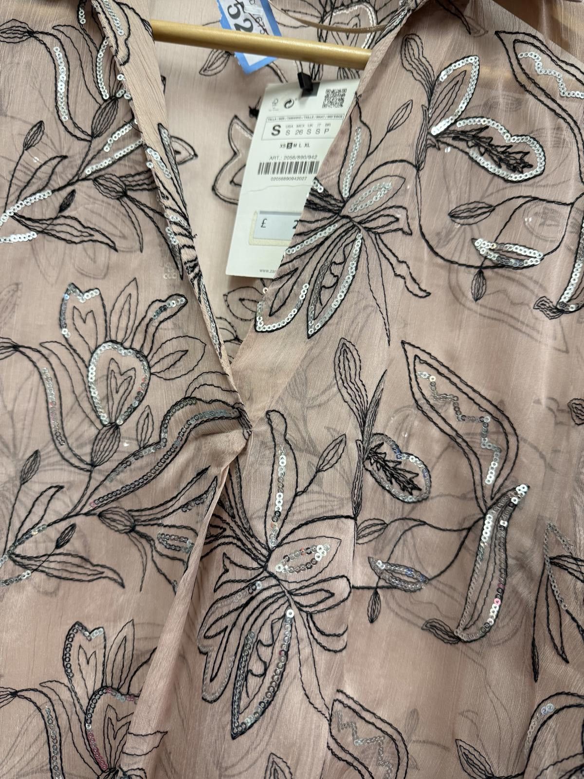 Zara Zara Pink Floral Embroidered Sequin Blouse Size S Size S / US 4 / IT 40 - 3 Thumbnail
