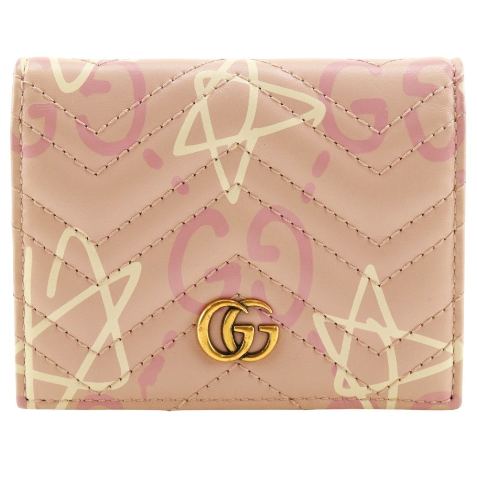 Gucci GUCCI Compact Wallet Bi-fold GG Ghost Card Case 449421 Leather Pink Snap Button Women's Size ONE SIZE - 1 Thumbnail