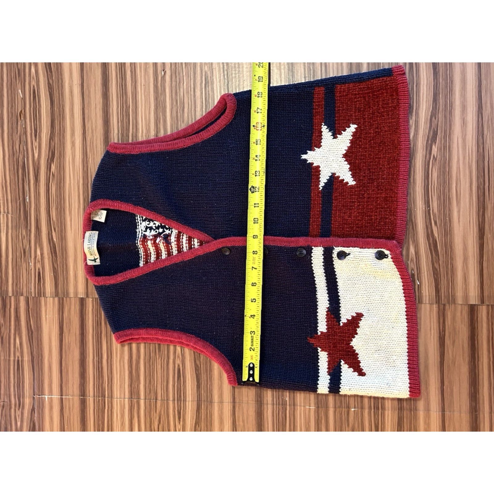 Vintage Marsh Landing Womens Vest Knit USA Red White Blue Short Sleeveless Buttoned Casual Small Blue USA Pattern Jacket Style Womens Size S / US 4 / IT 40 - 3 Thumbnail