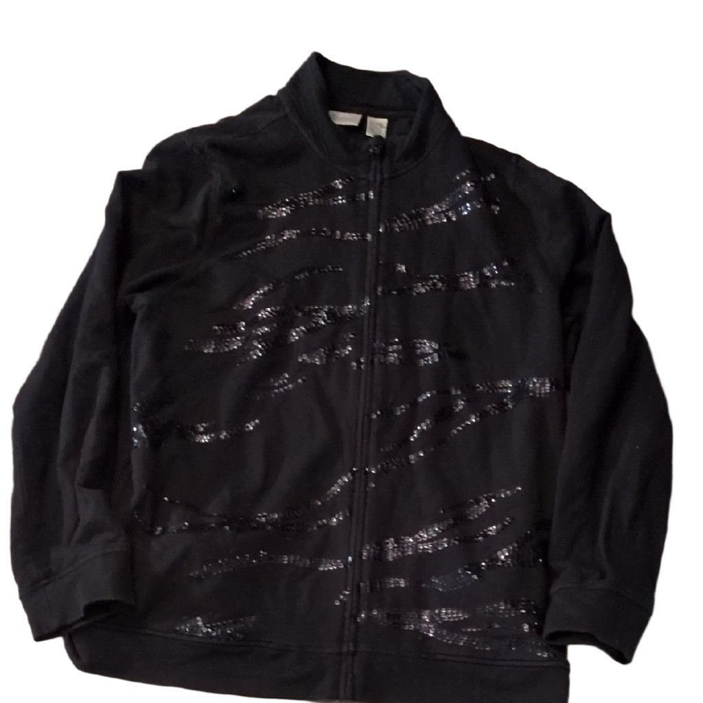 Chicos Zenergy By Chico's Black Sequin Golf Jacket Size Large Size XL / US 12-14 / IT 48-50 - 1 Thumbnail