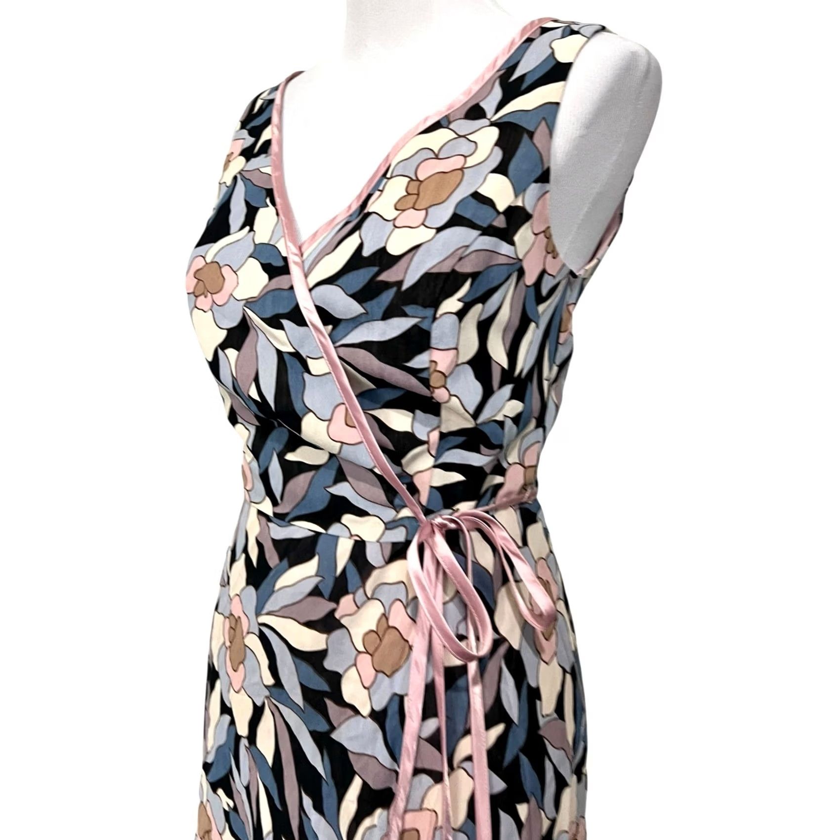 Vintage Vintage Moods Floral Wrap Dress Sleeveless Midi Pink Blue Crepe Size 4 Lined Womens Size S / US 4 / IT 40 - 4 Thumbnail